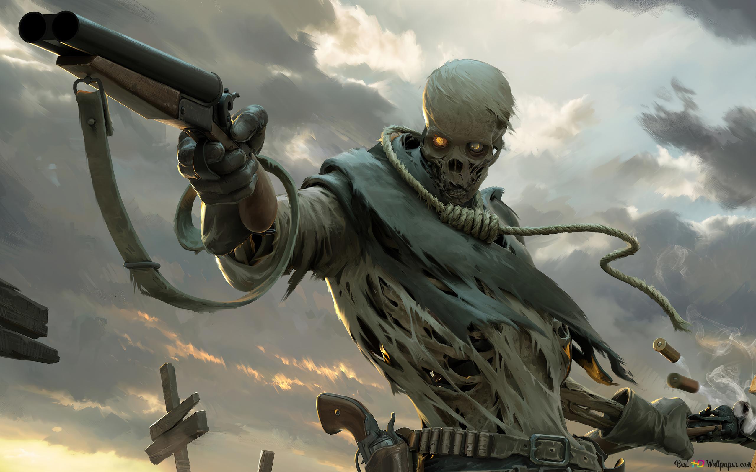 Skeleton Warrior using Shotgun 4K wallpaper download