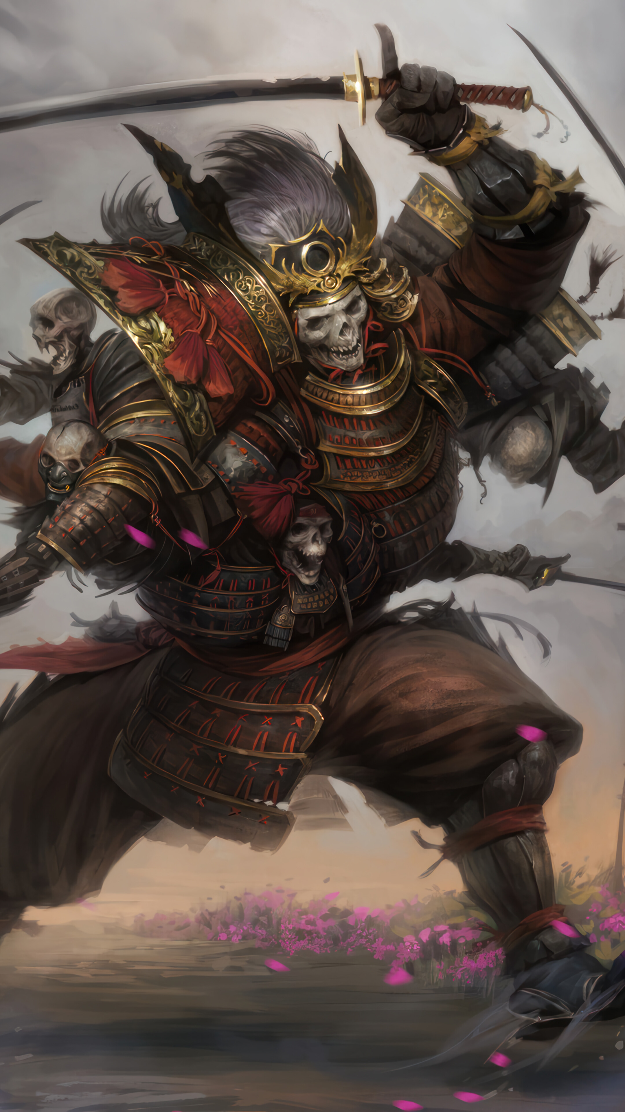 Samurai Skeleton Warrior Fantasy Battle 4K Wallpaper iPhone HD Phone i