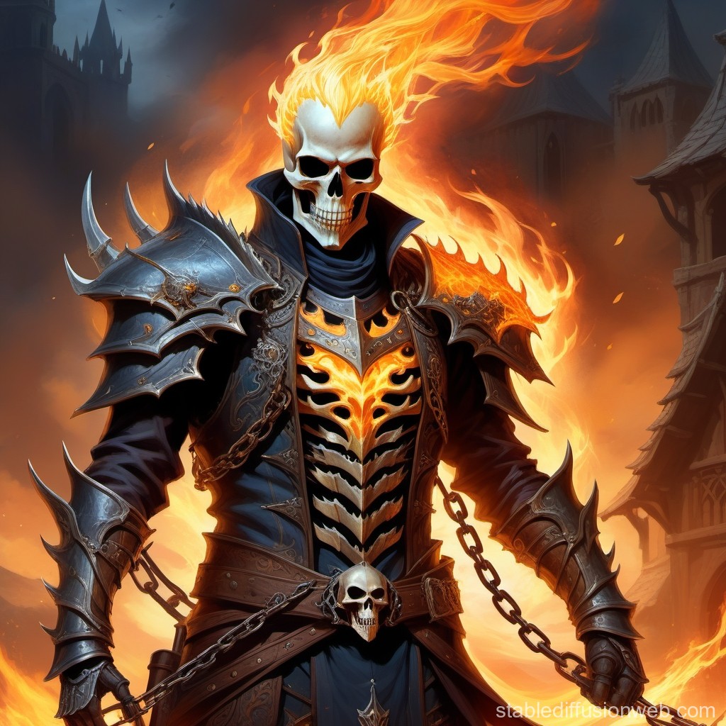 Flaming Skeleton Warrior with Shadow Horse. Stable Diffusion Online