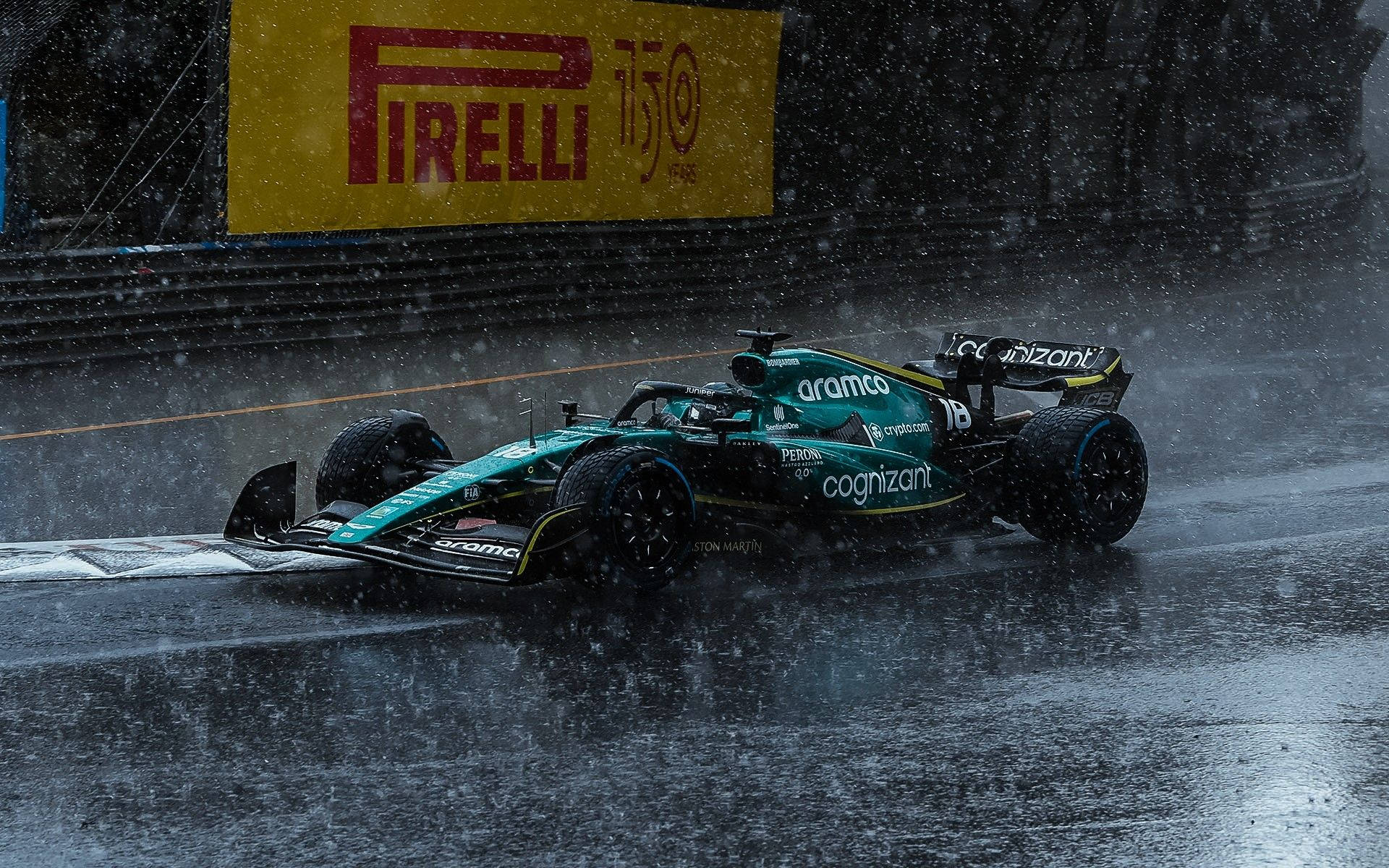 Download Lance Stroll Car Under The Rain Wallpaper