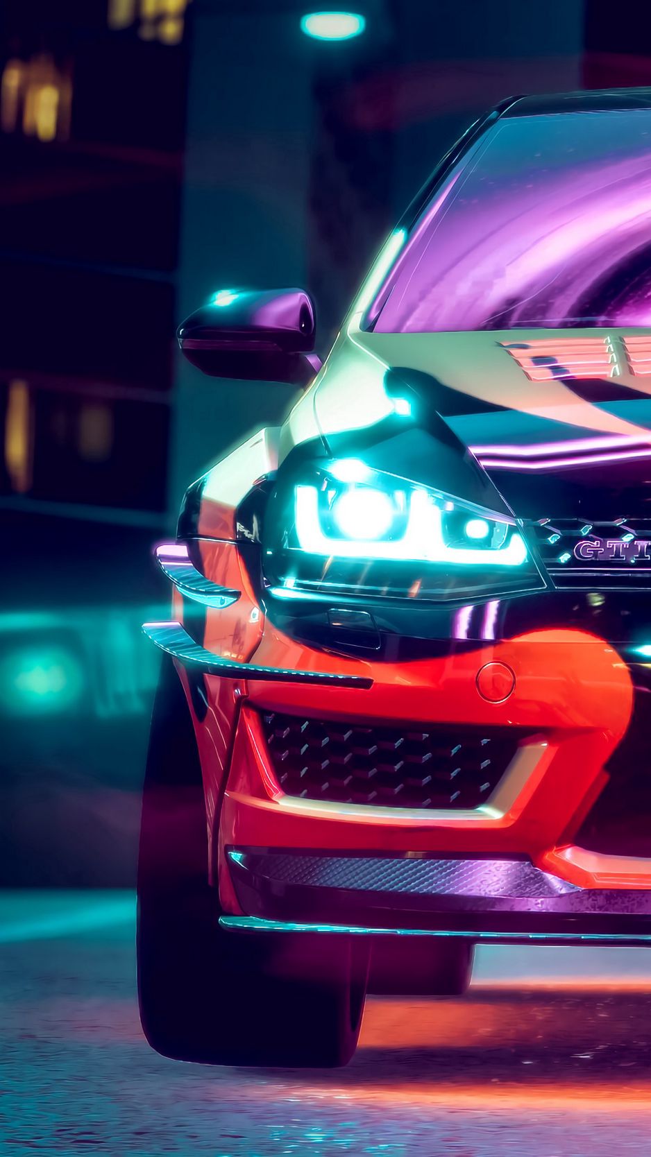 Download Wallpaper 938x1668 Volkswagen Golf Gti, Volkswagen, Car, Neon, Backlight, Tuning Iphone 8 7 6s 6 For Parallax HD Background