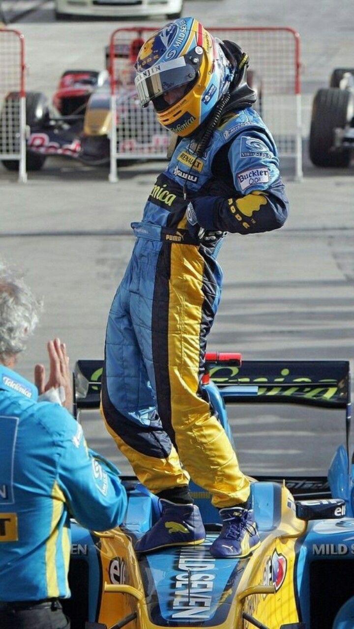 The many poses of Alonso's post race celebrations during his Renault years
