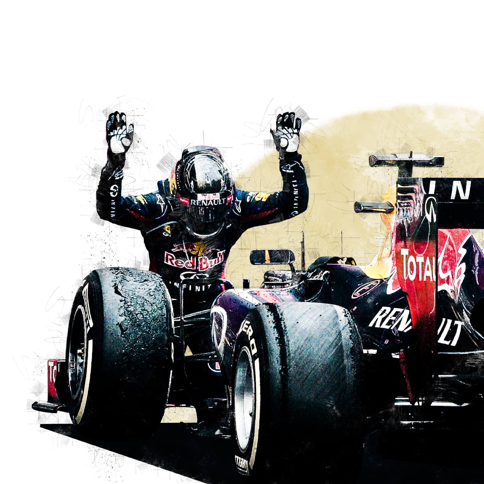 Sebastian Vettel 4 Time Formula 1 Champion Print