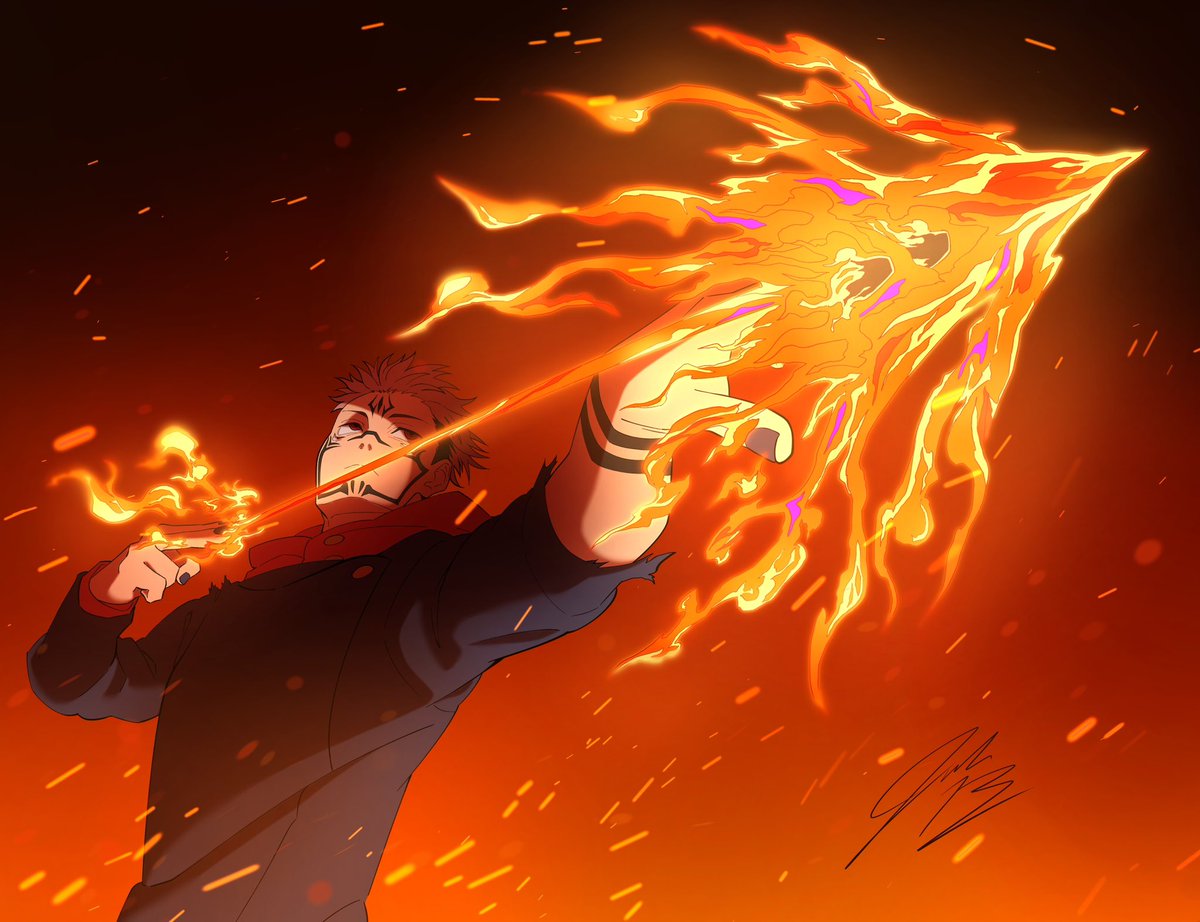 Seeing the iconic panel of Sukuna's flame arrow animated on the current JJK episode made me wanna draw the scene myself. It was an amazing episode and the animators cooked