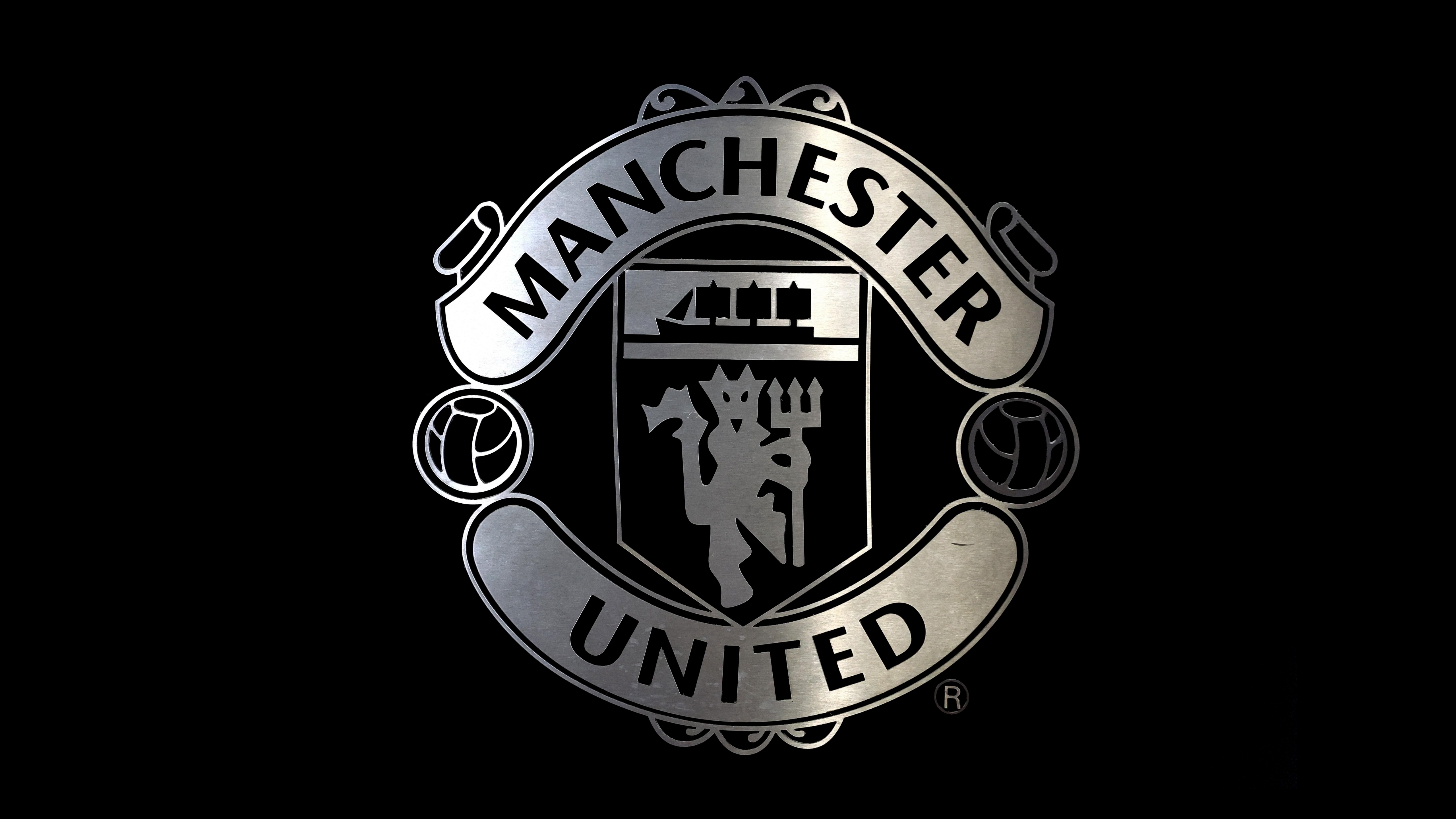 Manchester United Wallpaper 4K, Black and White, Monochrome, Logo