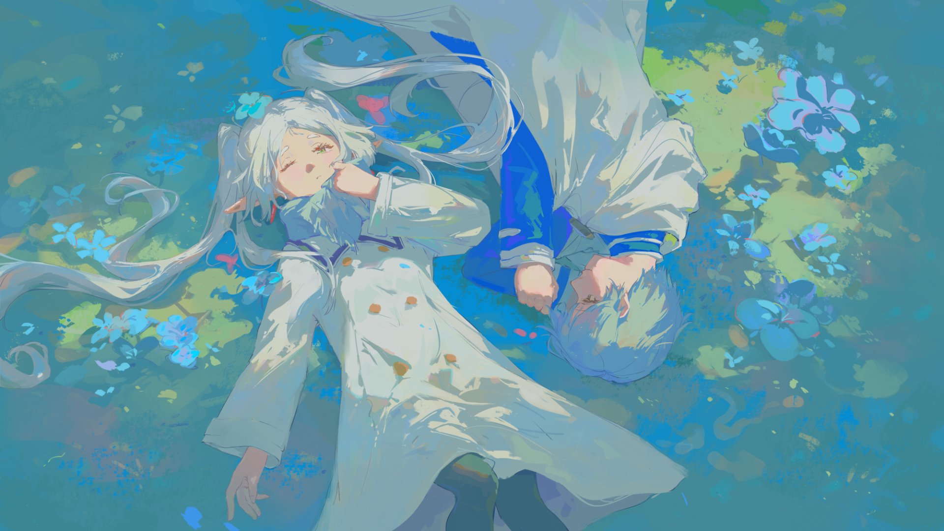 Frieren & Himmel Relax. HD Anime Wallpaper from Frieren: Beyond Journey's End