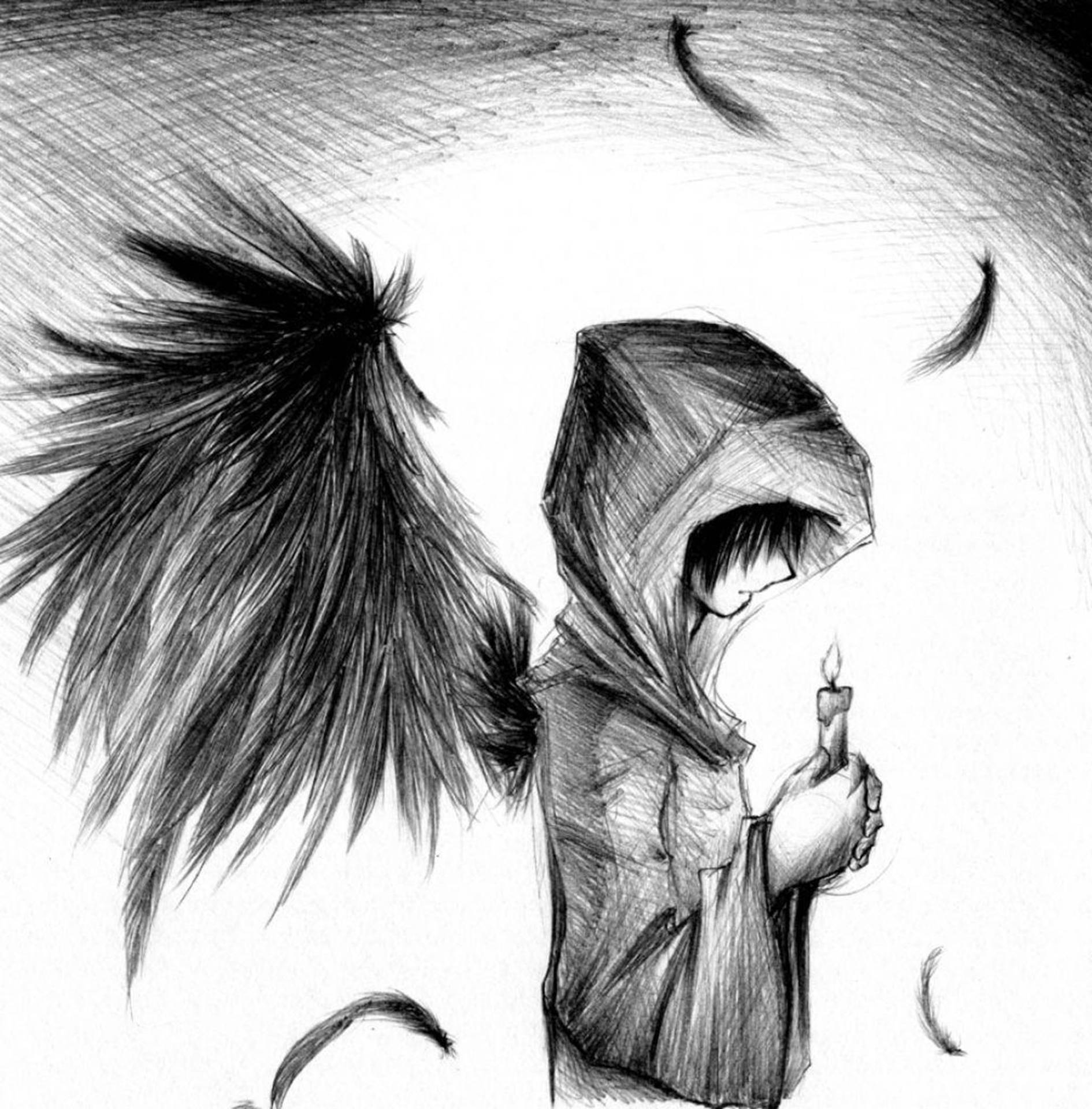 Download Winged Boy Sad Drawing Wallpaper