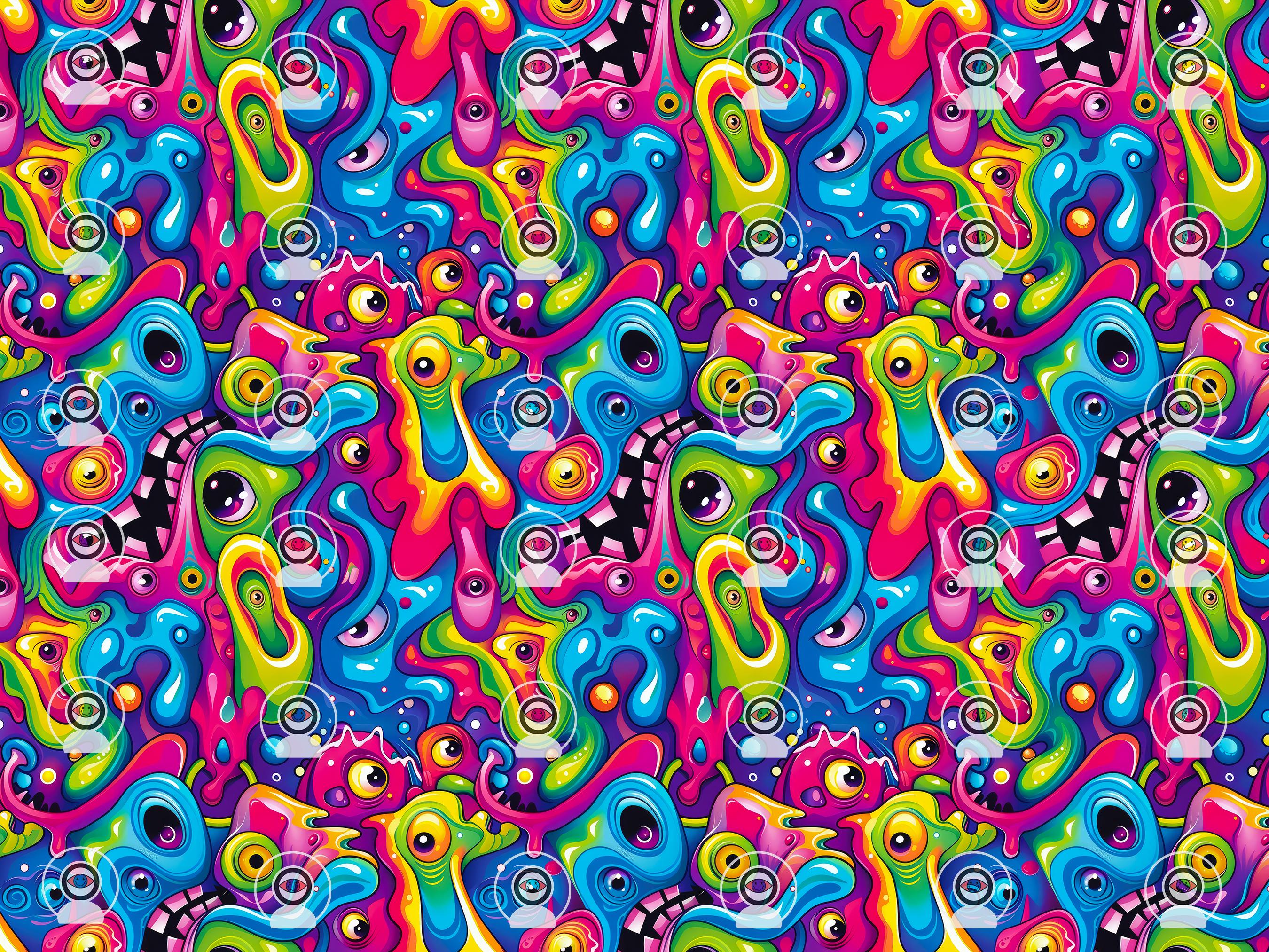 Psychedelic Cartoons Seamless Pattern Digital Download Tile Background Trippy Wallpaper Commercial Use Texture Mind Bending Digital Paper