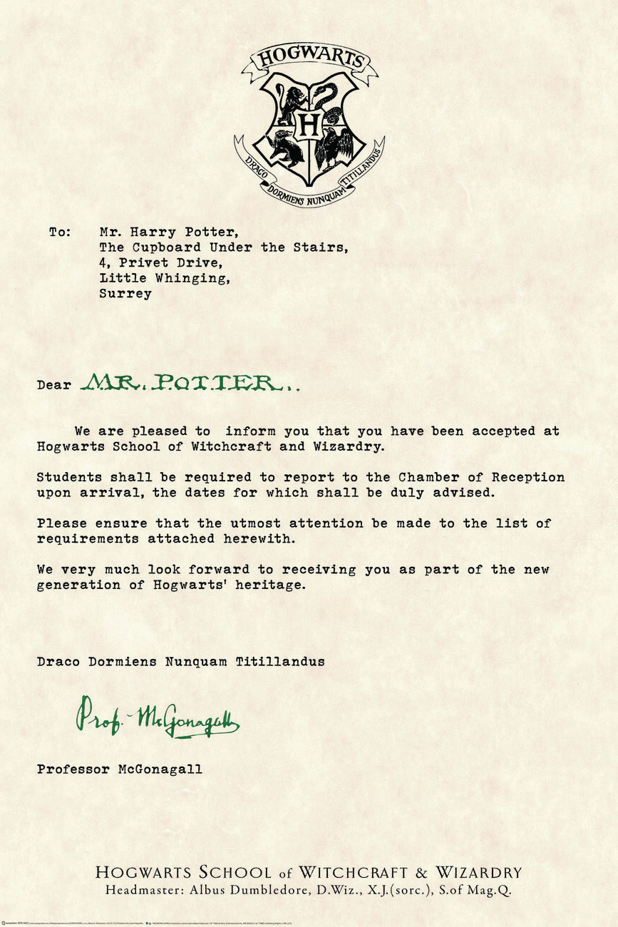 Poster Harry Potter Letter. Wall Art 1 FREE
