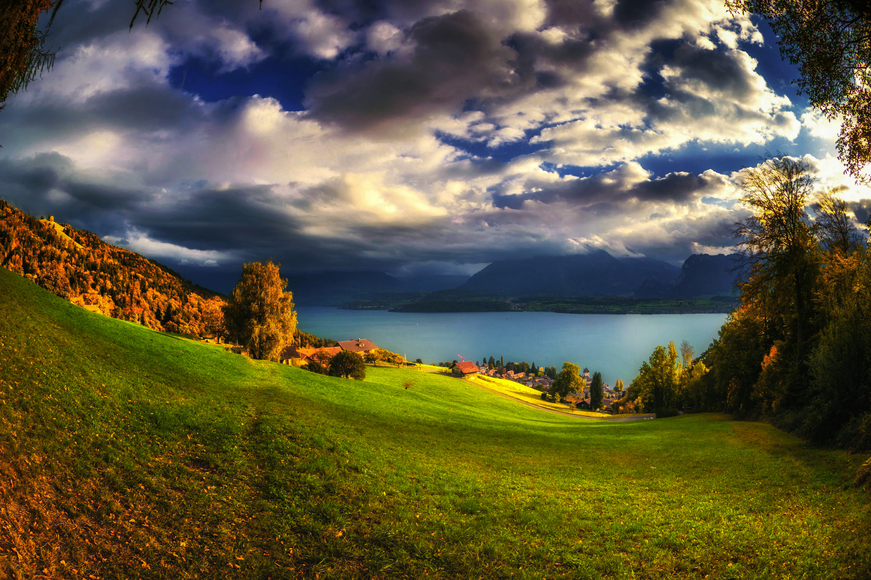 Wallpaper Switzerland Oberhofen Autumn Nature Sky Lake 3000x2000
