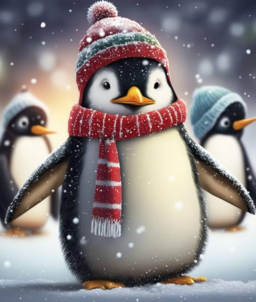 Christmas Penguin Poster Wall Art Picture Canvas Vintage Canvas Wall Art Painting Kitchen Dining Room Home Decor Artwork 12X18 Inch Framed, Everything Else