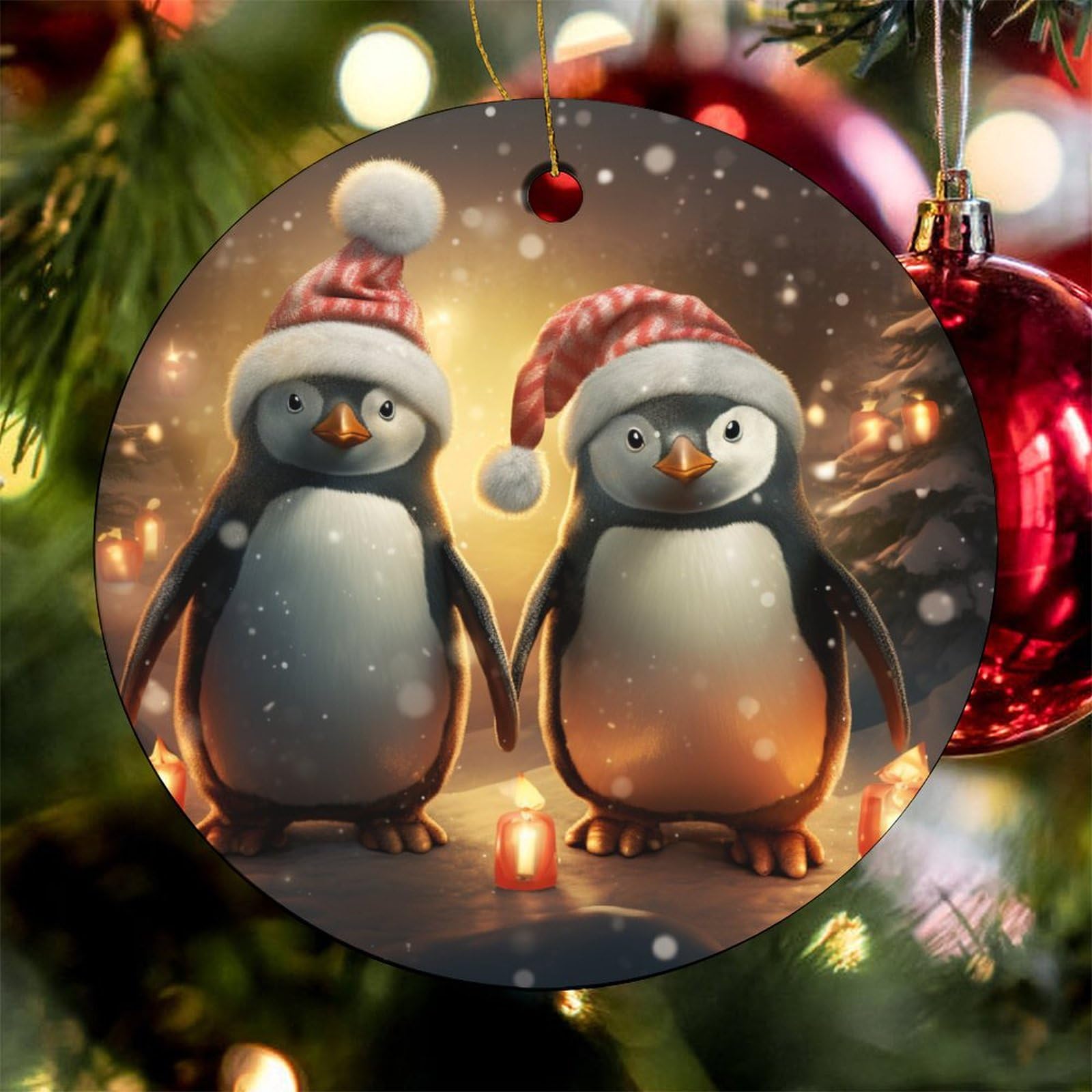 Three Festive Christmas Penguins Christmas Ceramic Ornament Watercolor Penguin Christmas Two Sides Printed Christmas Ornaments Xmas Holiday Keepsake Christmas Tree Decoration Gifts, Home & Kitchen