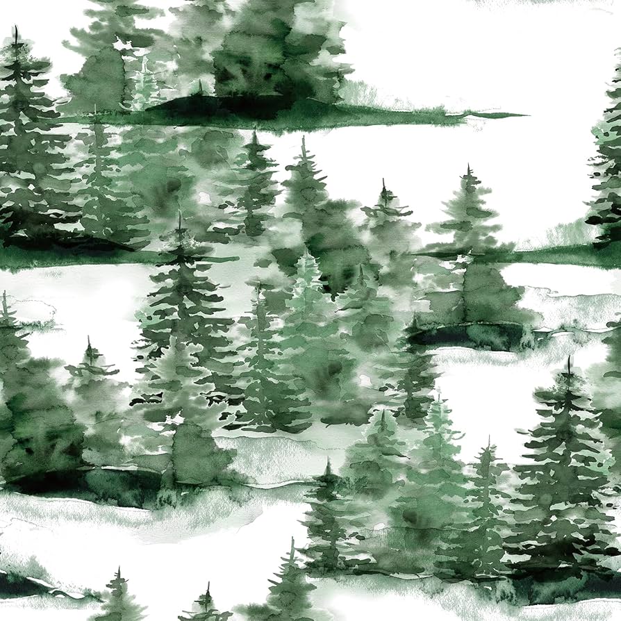 Livelynine 17.5x276 Pine Tree Wallpaper Peel and Stick Wall Mural Evergreen Trees Wall Paper for Walls Bedroom Kids Renter Friendly Green Nature Forest Tree Contact Paper Self Adhesive Christmas