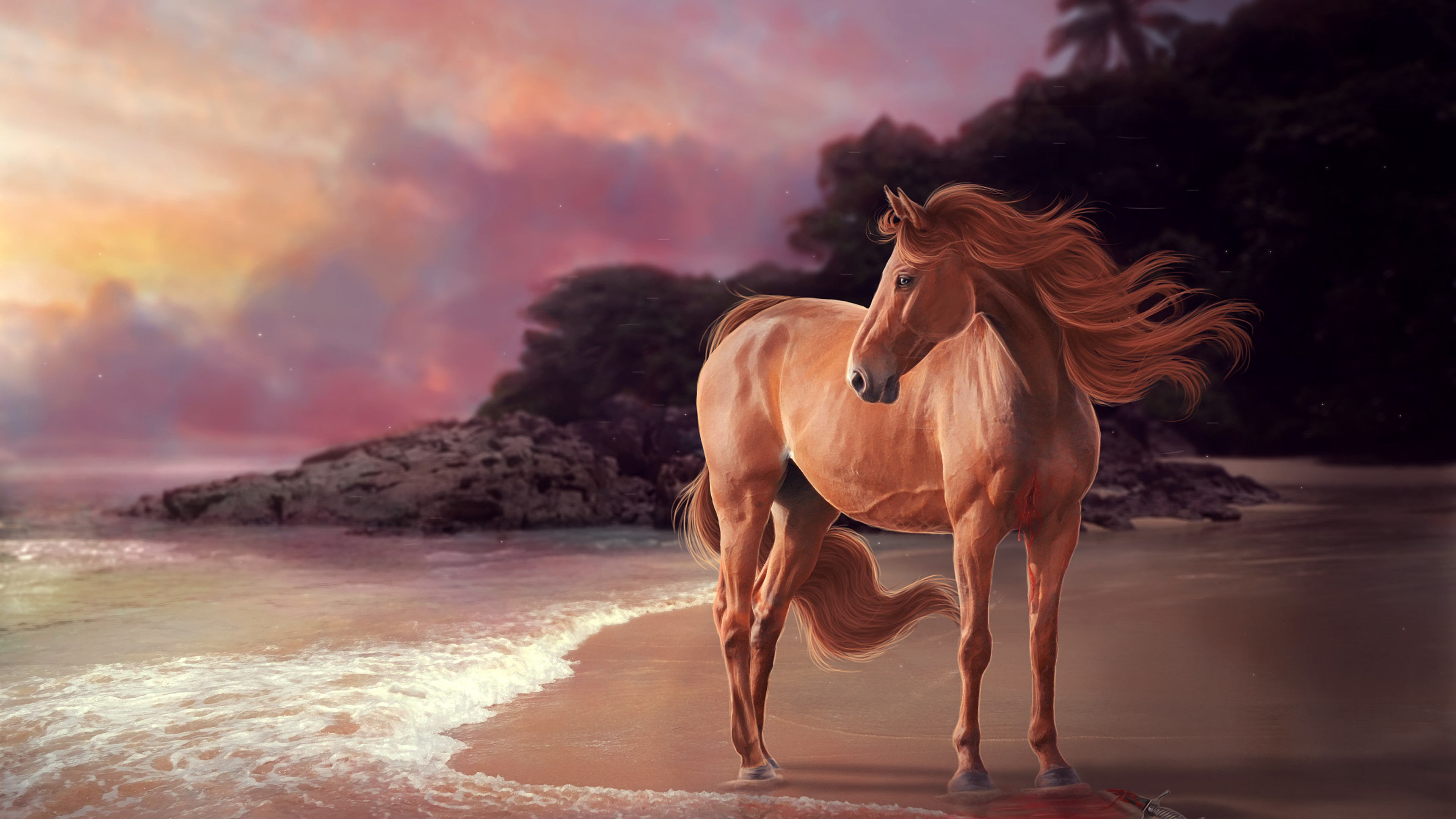Majestic Horse on Sunset Beach