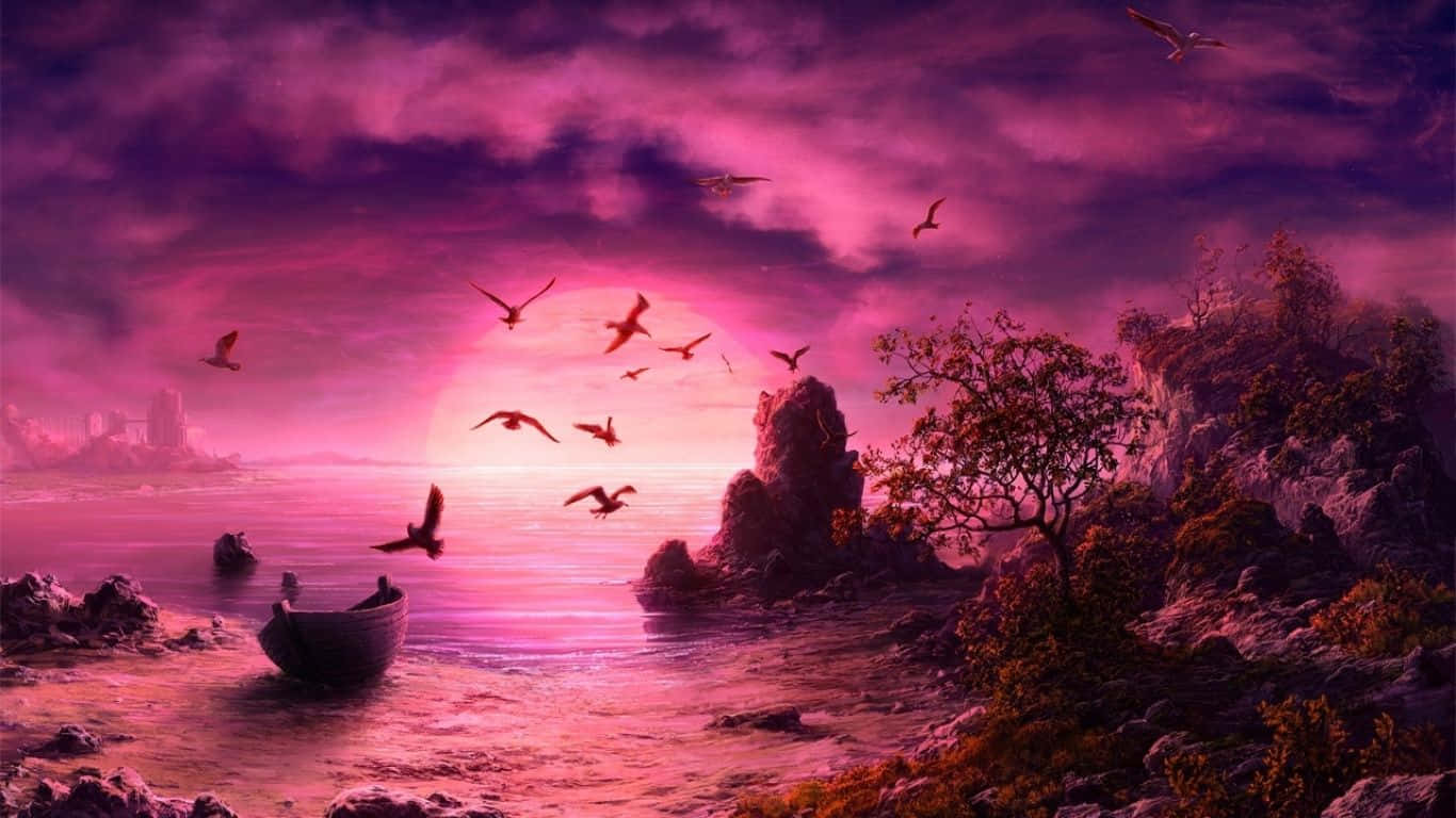 Download Majestic Purple Sunset Over Calm Waters Wallpaper