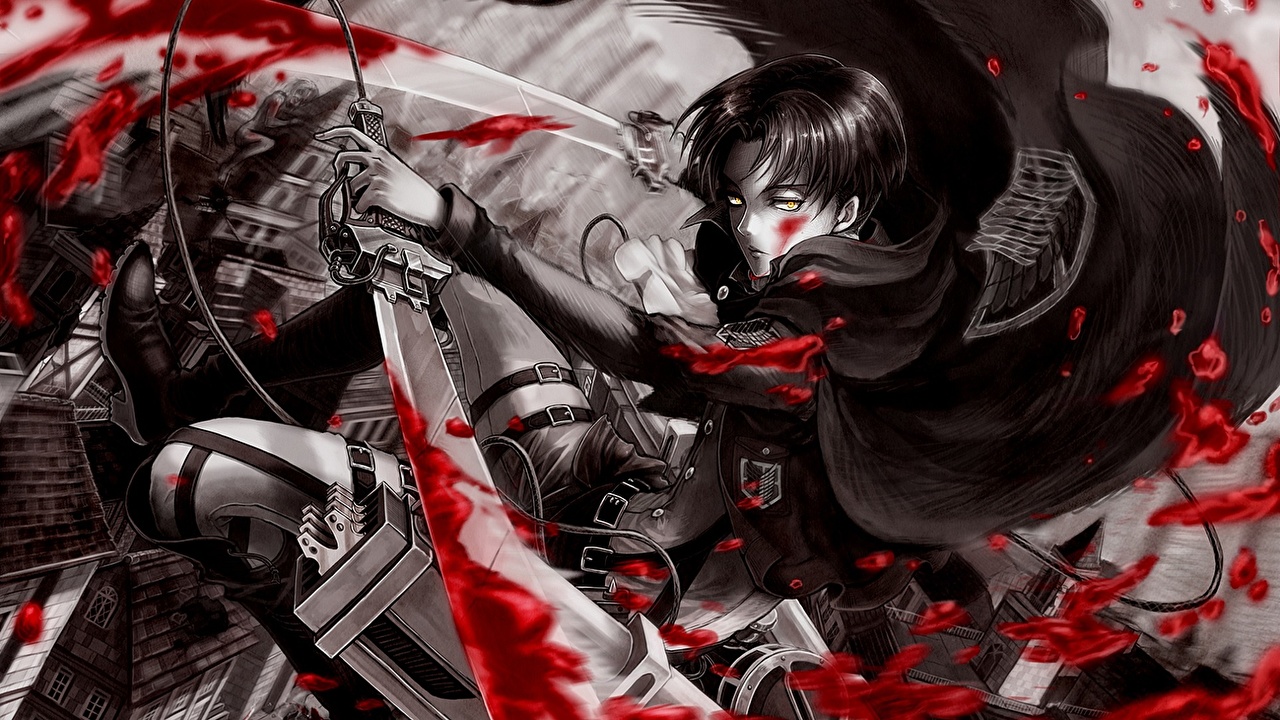 Picture Attack on Titan Swords Warriors Blood guys Levi Ackerman