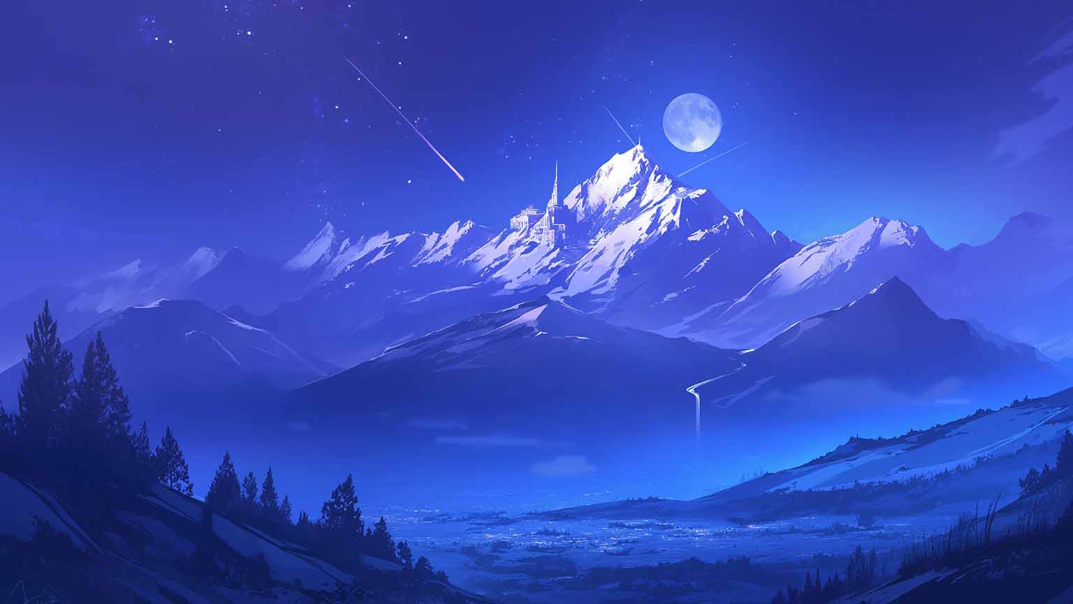 Majestic Mountain Moonlight Desktop Wallpaper