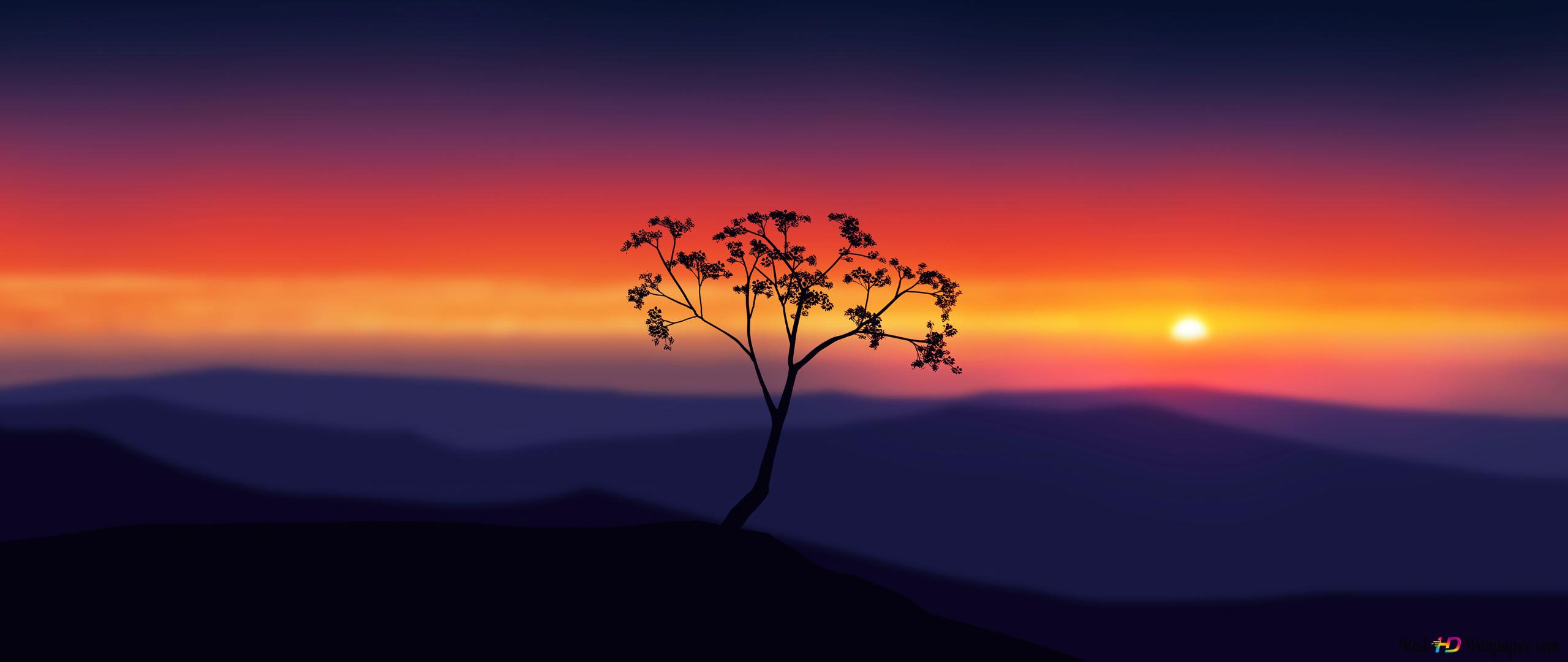 Sunset scenery digital art 4K wallpaper download