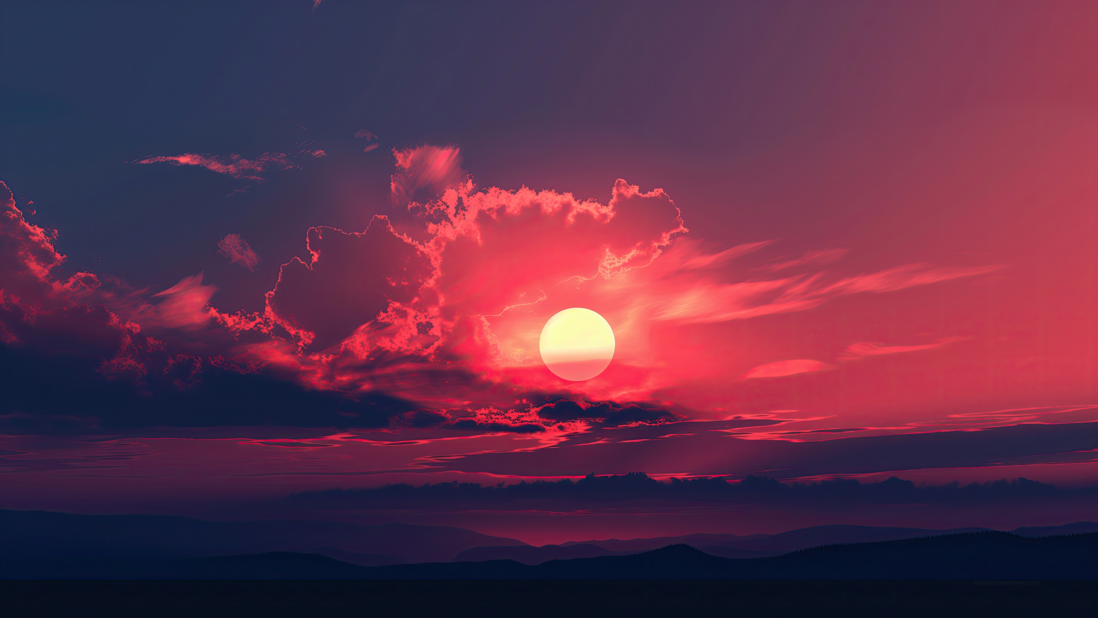 Sunset Wallpaper 4K clouds, Horizon glow