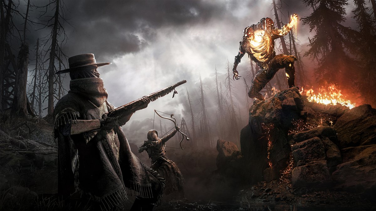 Hunt: Showdown 1896 is all about teaming up to take down horrors and Hunters alike. To celebrate this, our latest wallpaper shows a teamup to remember as they take on the Hellborn!