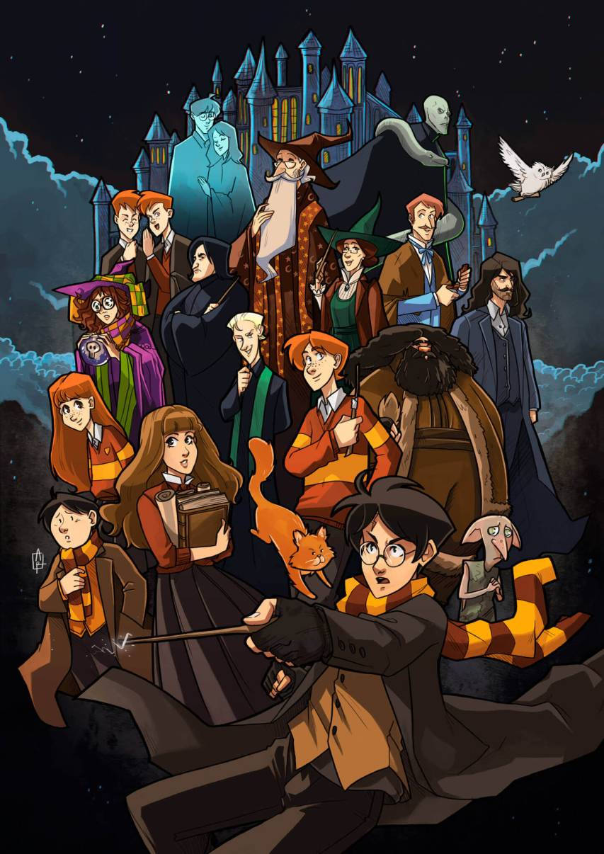 Download Cartoon Harry Potter Hogwarts iPhone Wallpaper