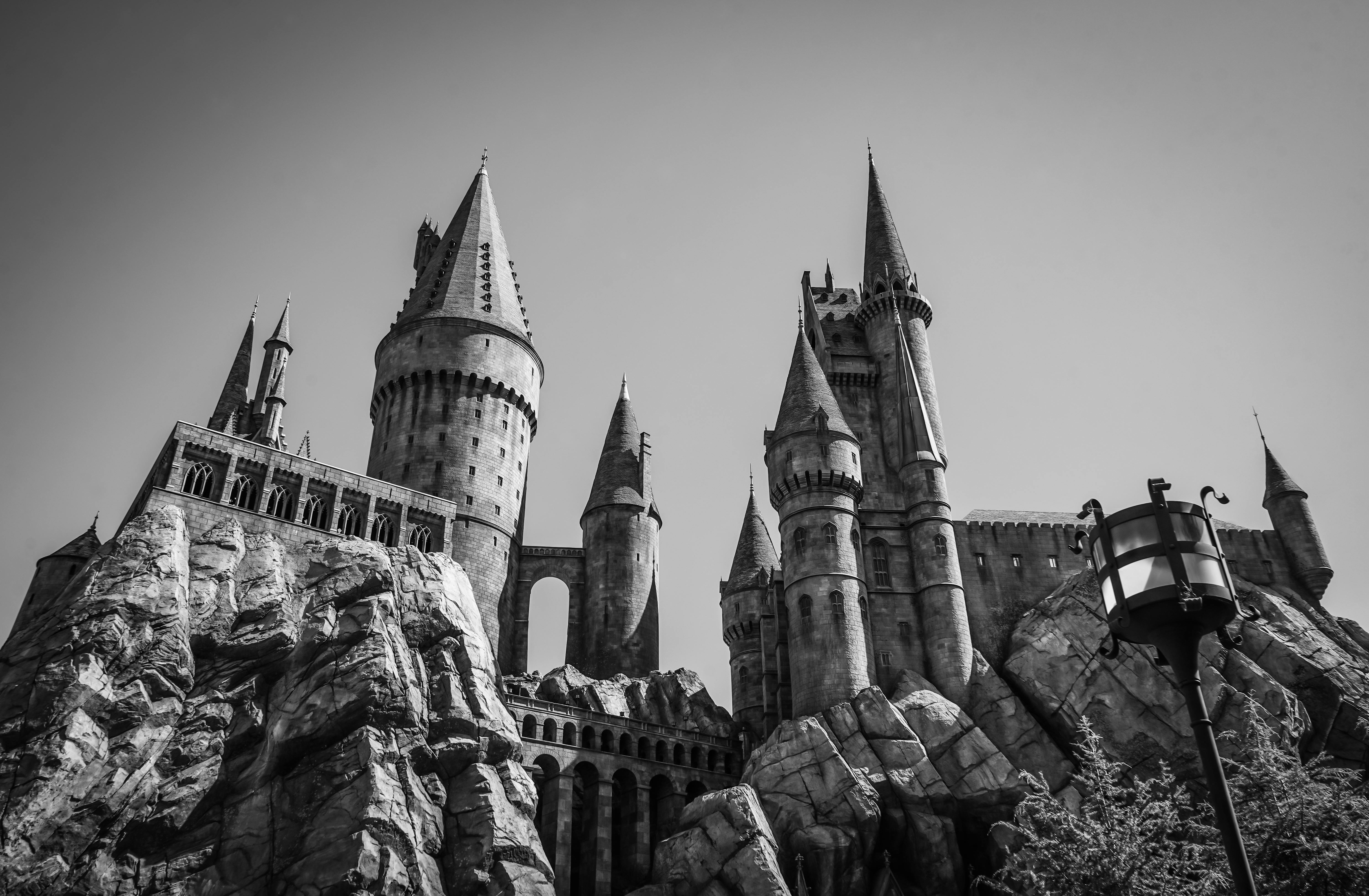 A Grayscale of the Hogwarts Castle · Free