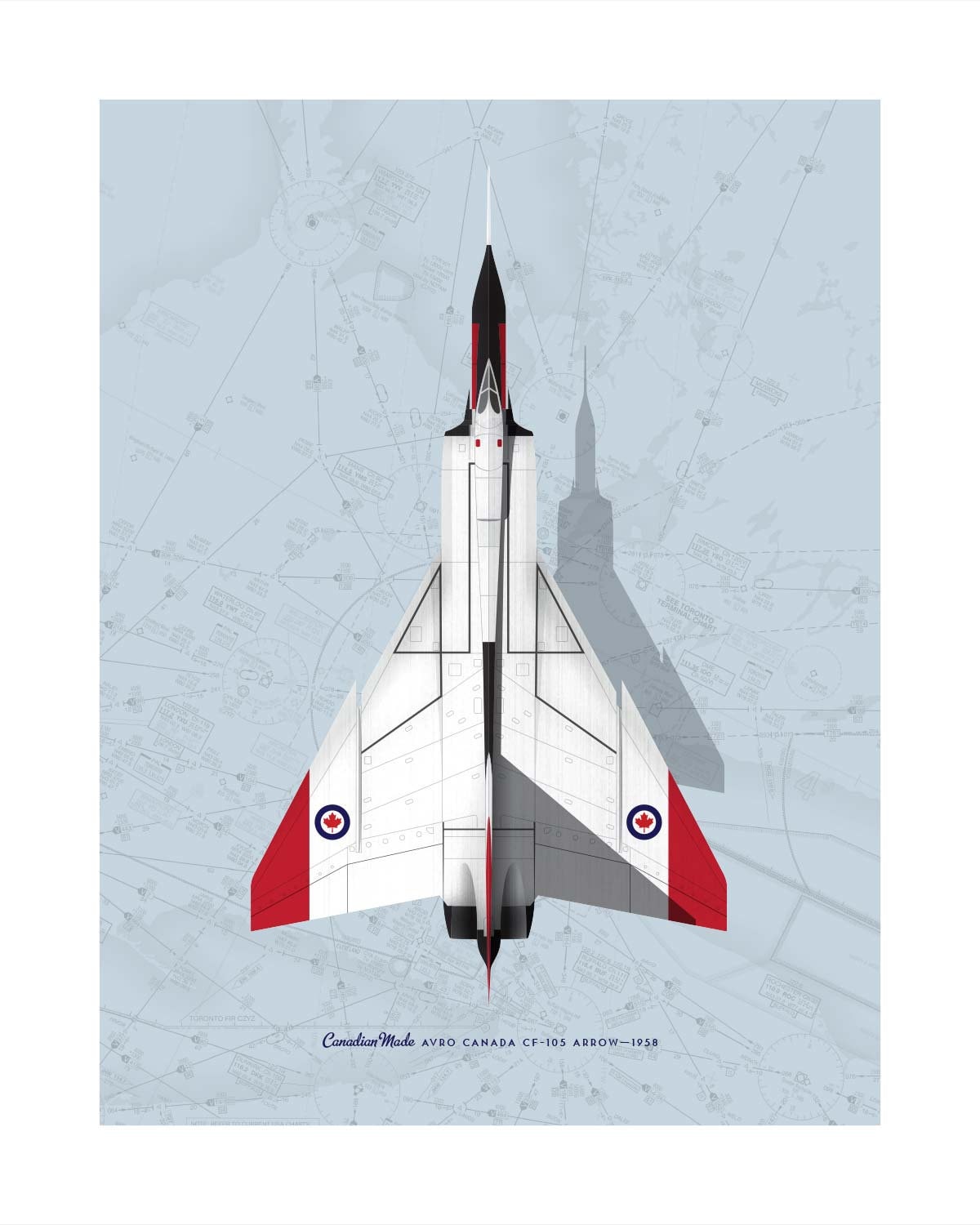 Avro CF 105 Arrow Wall Art (light Blue): Wall Decor For Vintage Aviation Fans, Canada's Jet Fighter, 1950s Military Jet Aircraft