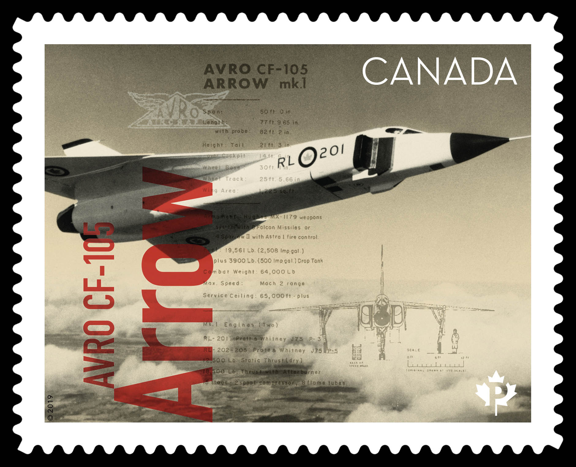 Avro CF 105 Arrow Postage Stamp. Canadians In Flight
