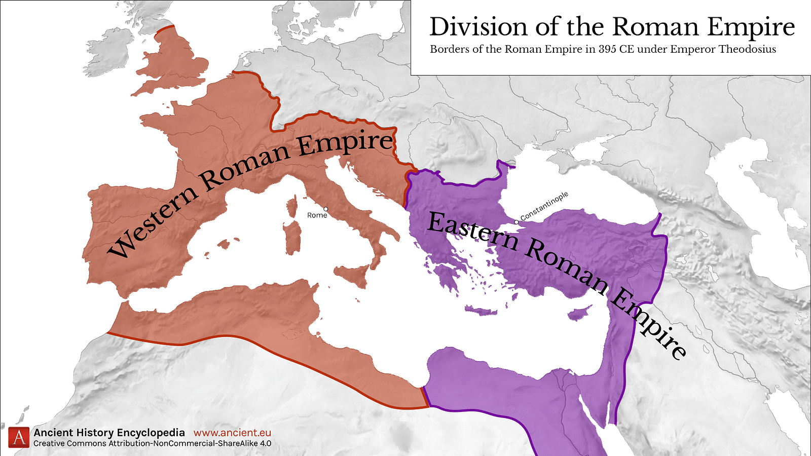 Western & Eastern Roman Empire, 395 CE History Encyclopedia