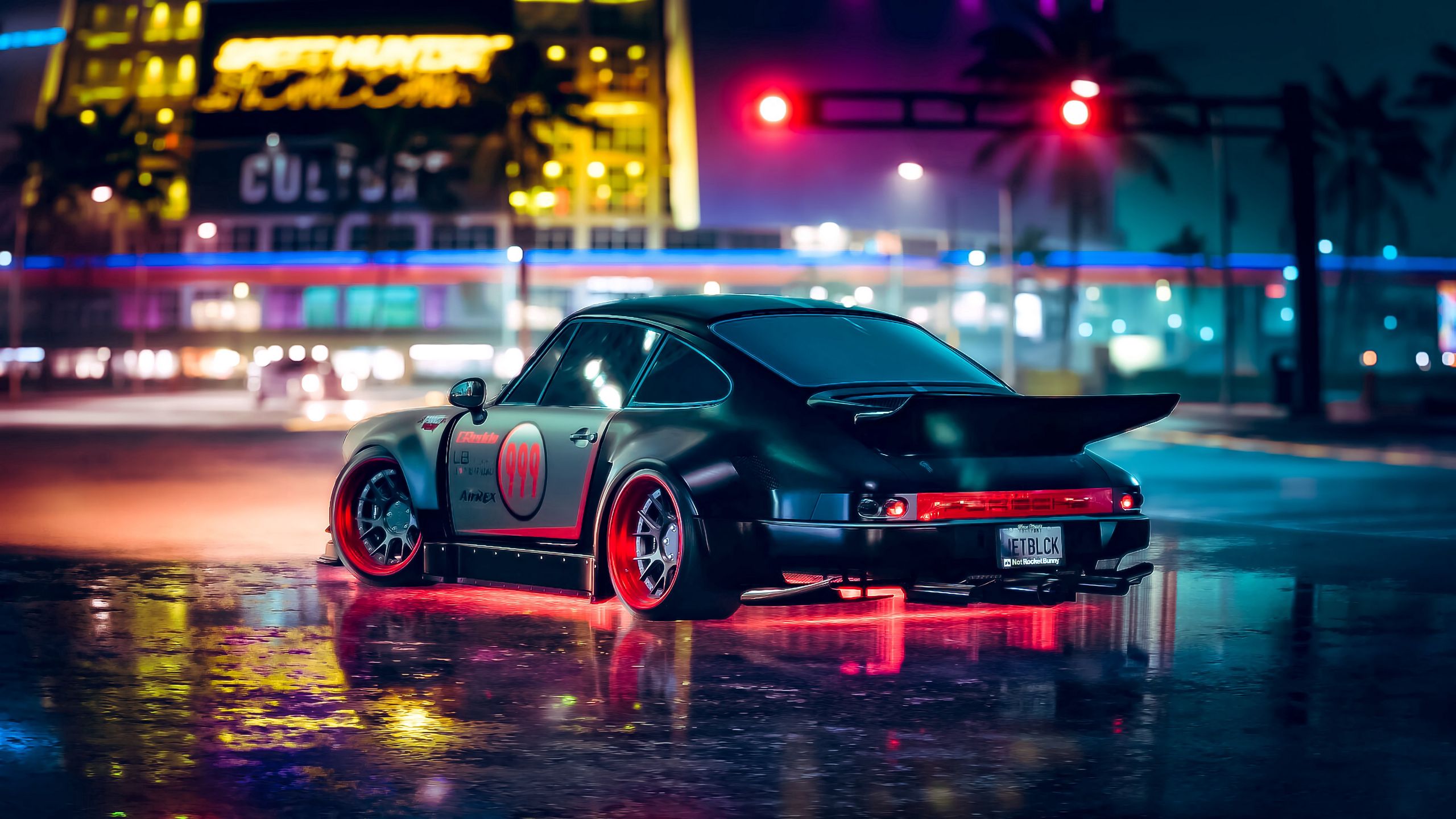 Download wallpaper 2560x1440 car, sports car, neon, backlight, asphalt widescreen 16:9 HD background