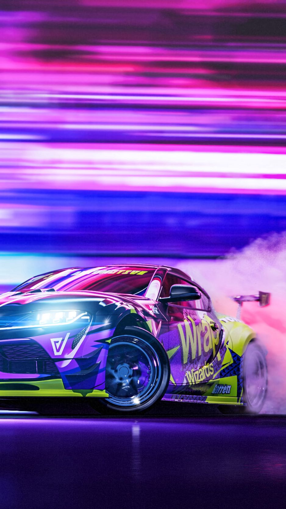 Download Wallpaper 938x1668 Sportscar, Drift, Neon, Smoke, Speed Iphone 8 7 6s 6 For Parallax HD Background