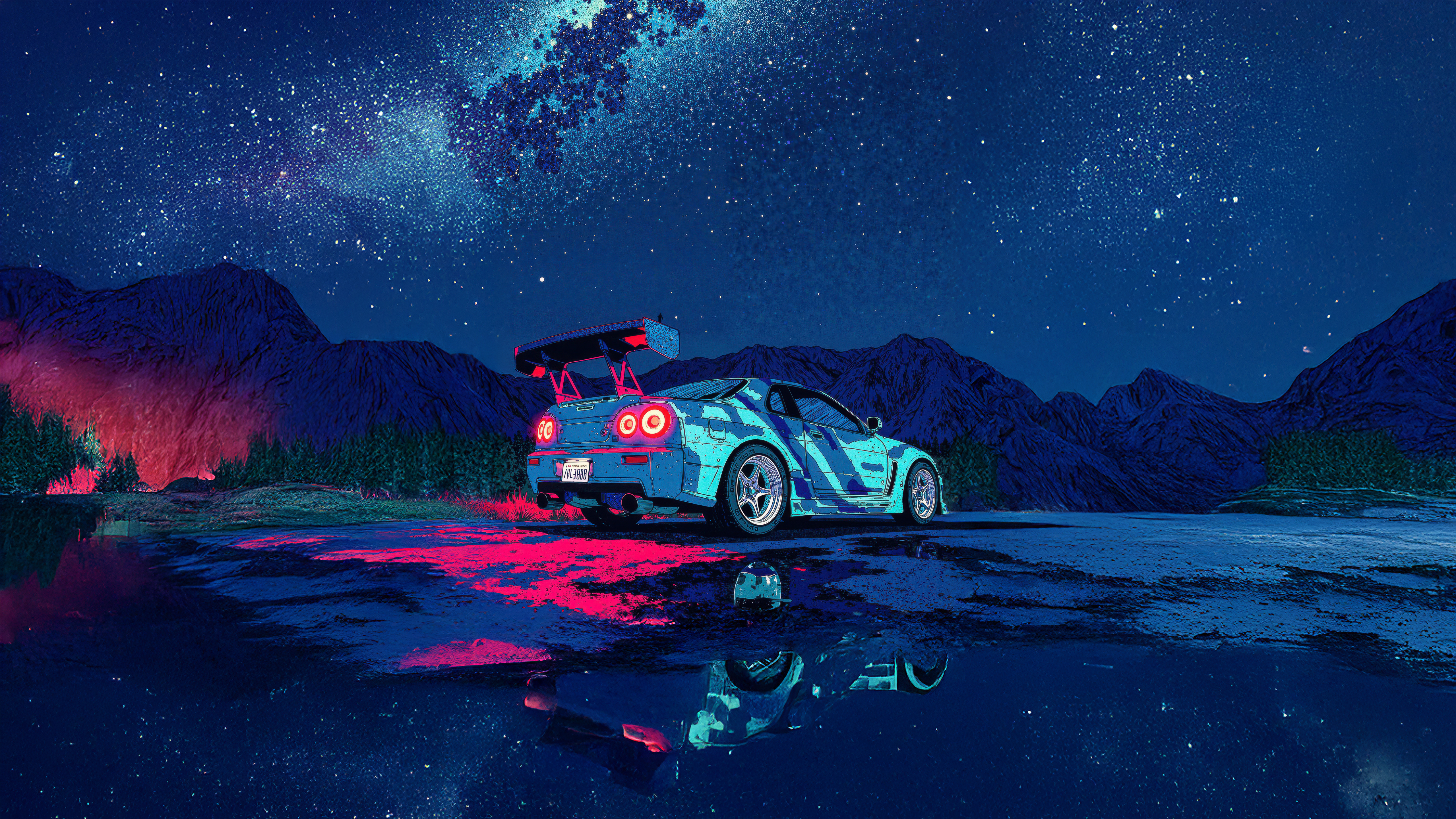 Gtr Skyline Reflection Neon Dreams Sports Car Wallpaper, HD Cars Wallpaper, 4k Wallpaper, Image, Background, Photos and Picture