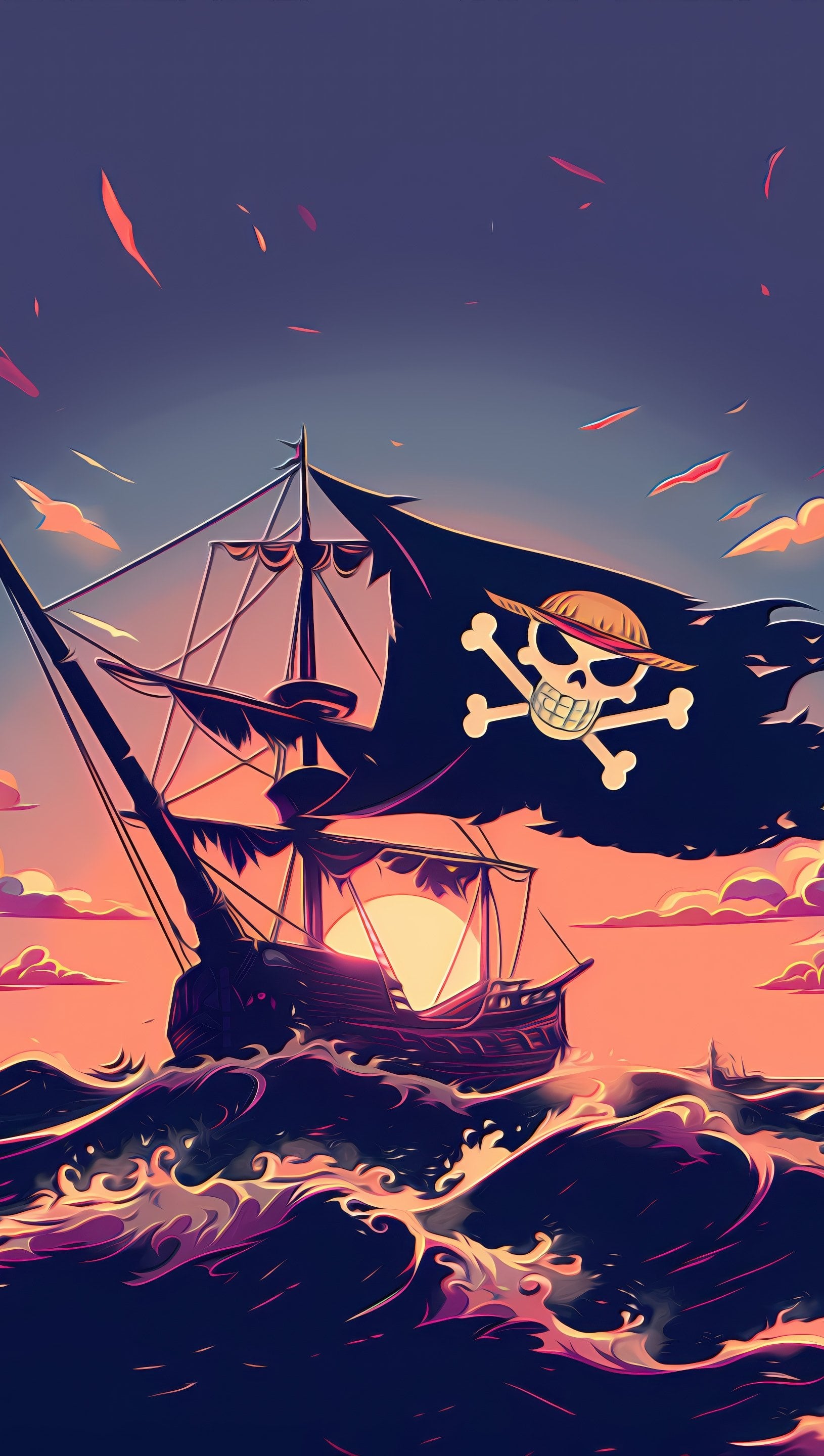Luffy's ship in One Piece Anime Wallpaper 5k for iPhone and Mobile Phone