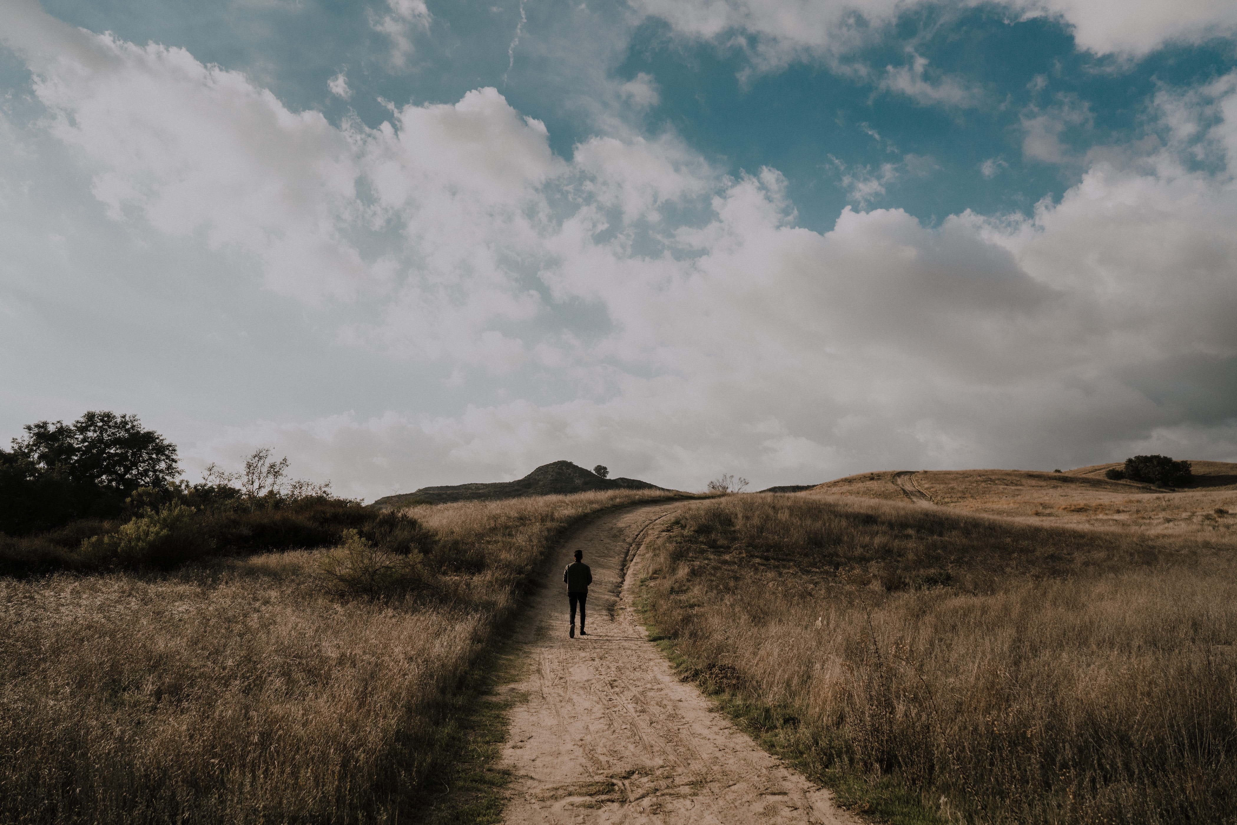 Phone wallpaper: Clouds, Nature, Grass, Path, Stroll, Human, Person 127917