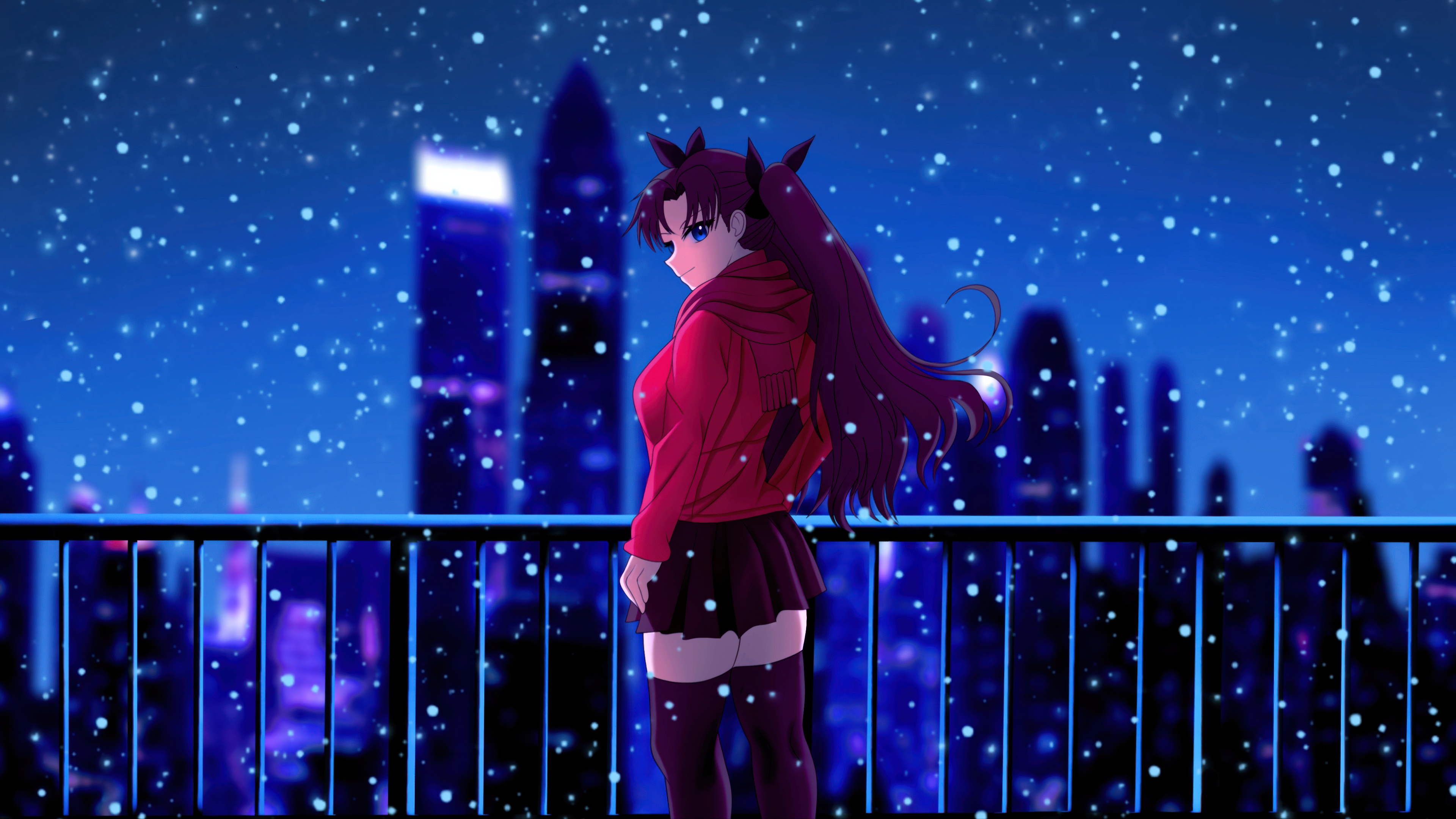 Winter Anime Girl Snowy Night City Scene Wallpaper, HD Artist Wallpaper, 4k Wallpaper, Image, Background, Photos and Picture