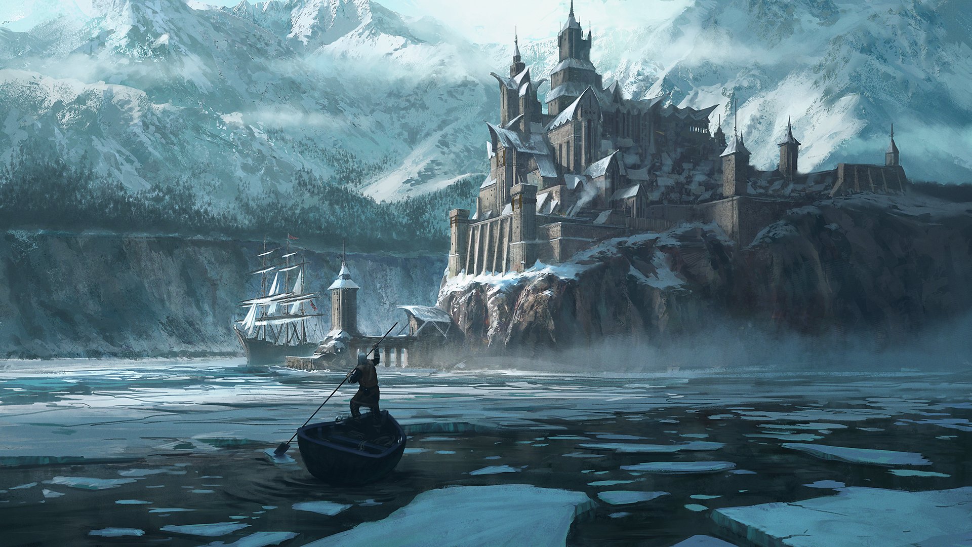 Winter Fantasy: HD Wallpaper Of Ice Capped Mountains And Enchanted City