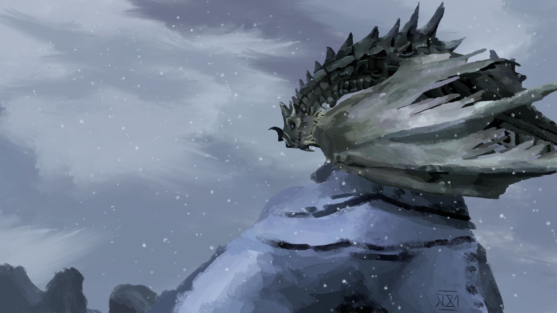fantasy Art, Artwork, Dragon, Snow, Winter, The Elder Scrolls, The Elder Scrolls V: Skyrim Wallpaper HD / Desktop and Mobile Background