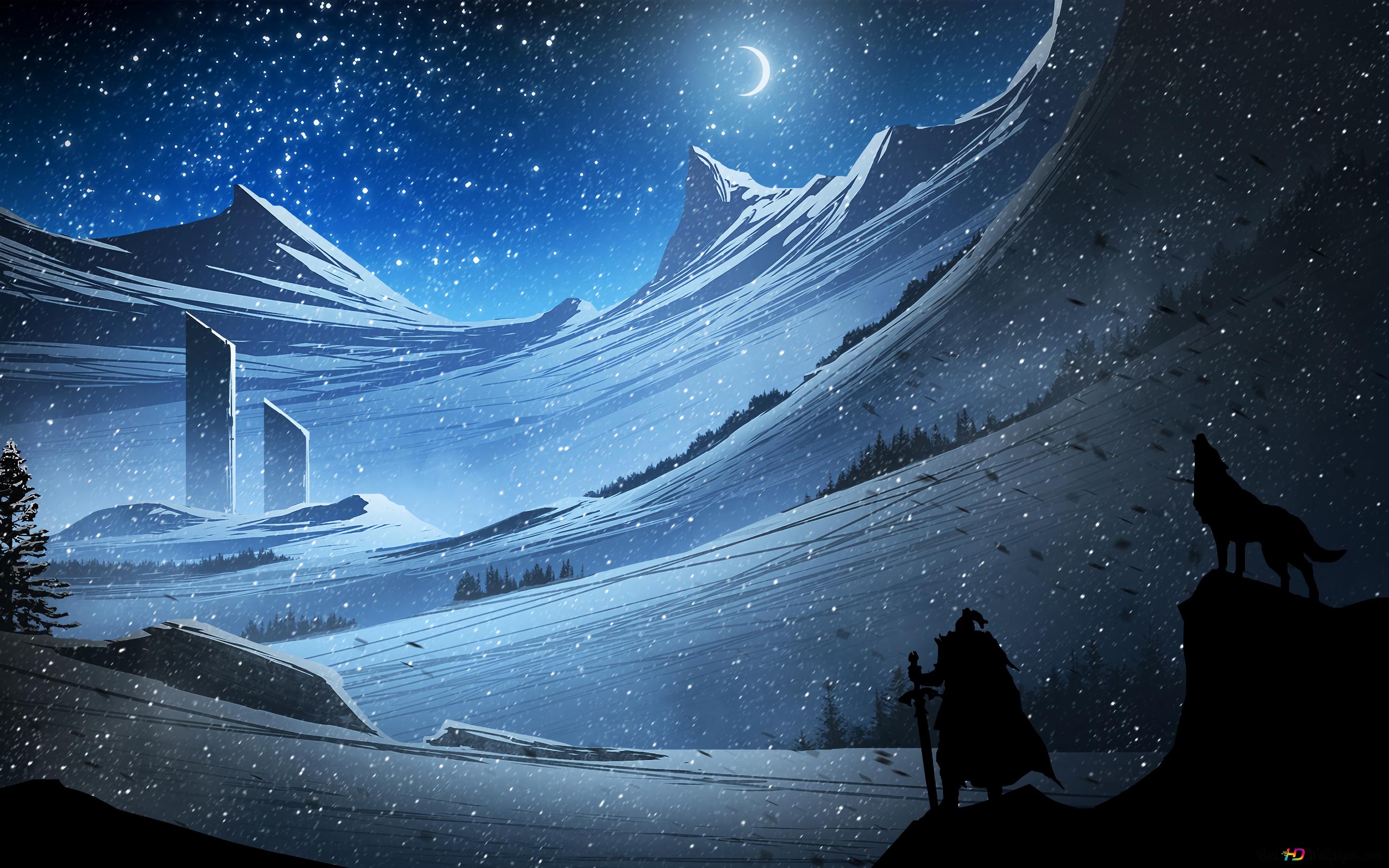 Snowing Scenery Fantasy 4K wallpaper download