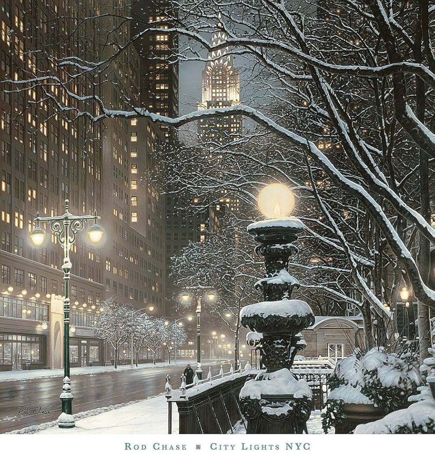City Lights NYC by Rod Chase Art Print, 30 x 32 inches: Posters & Prints