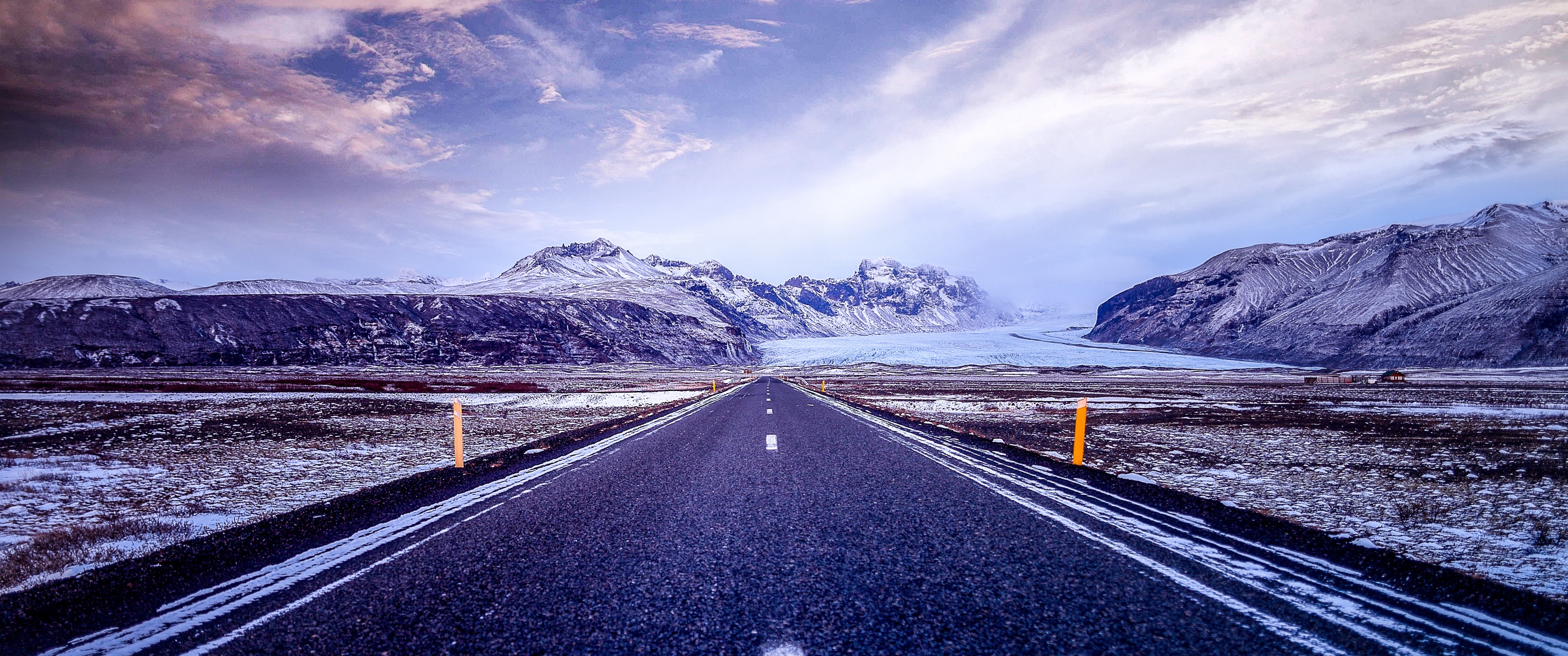 Beautiful Wallpaper 4K, Road, Mountains, Snow covered