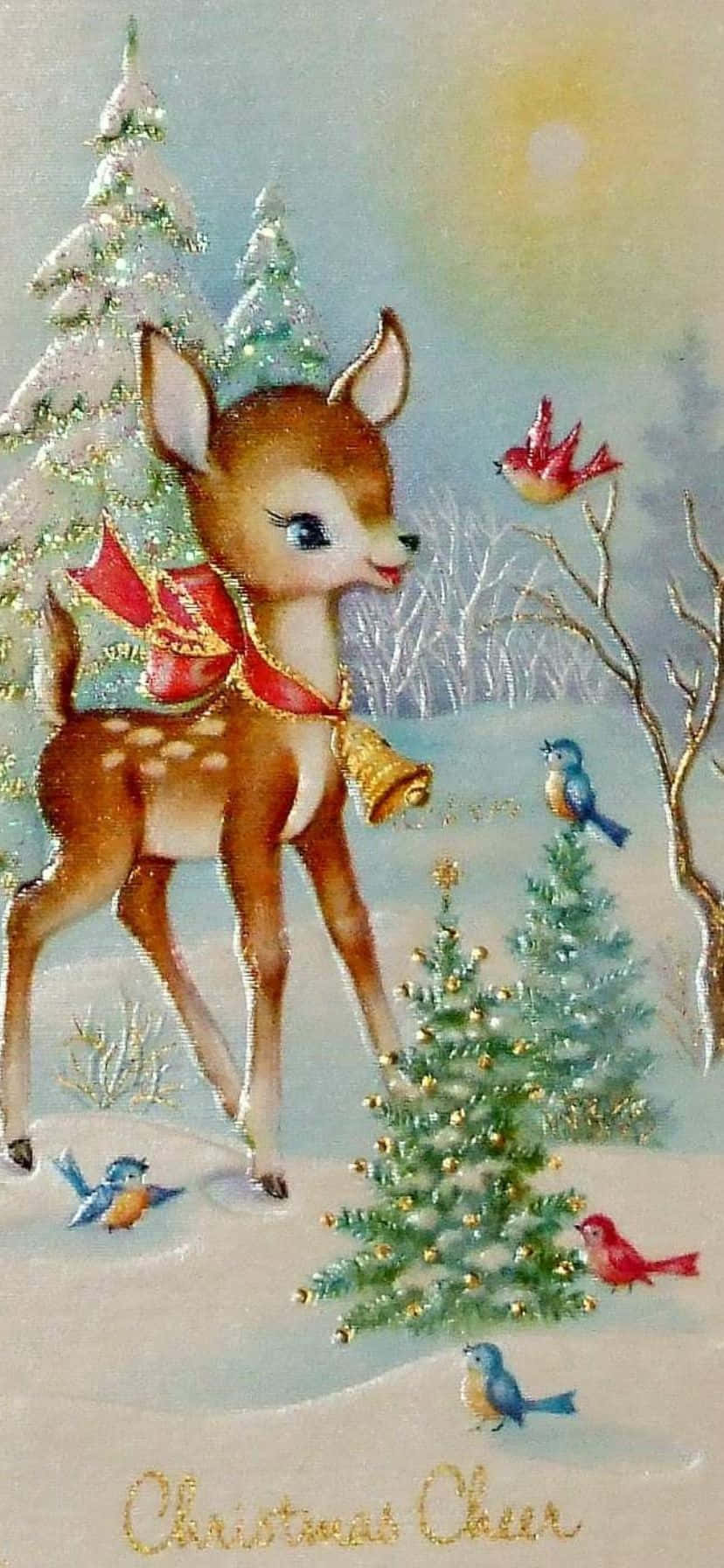 Download Vintage50s Christmas Card Reindeer Wallpaper