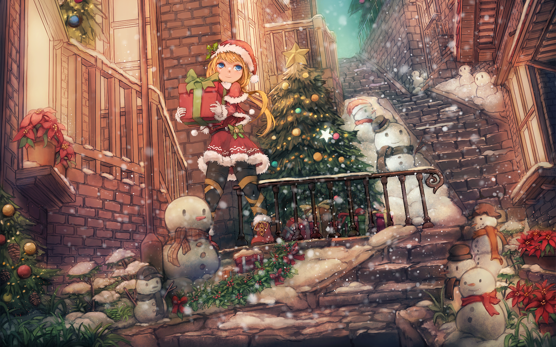 Festive Anime Christmas Wonderland HD Wallpaper