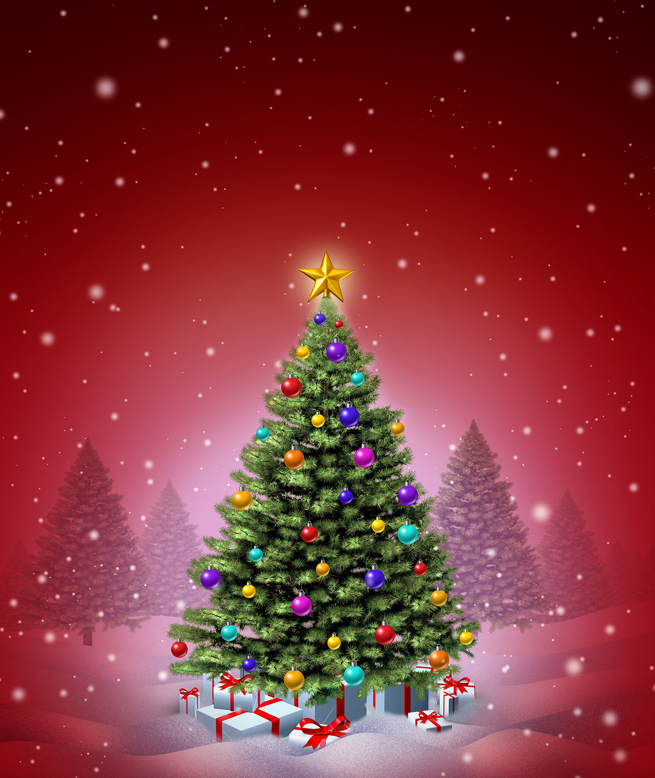 Christmas Tree Red Background Wallpaper (42 H x 36 W VINYL), Amazon.co.uk