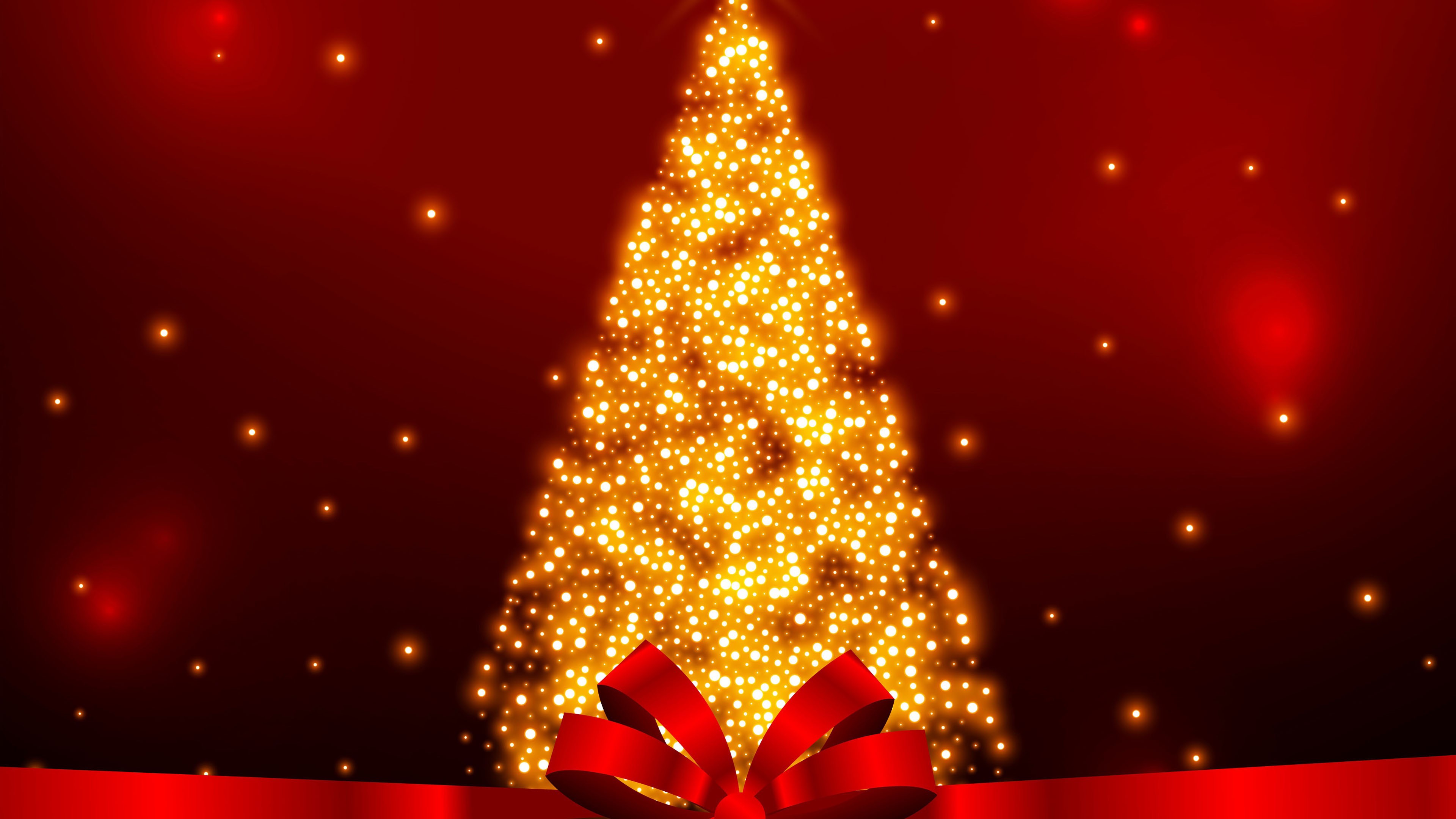 Christmas Tree Decoration Lights Red Background 4K HD Christmas Wallpaper