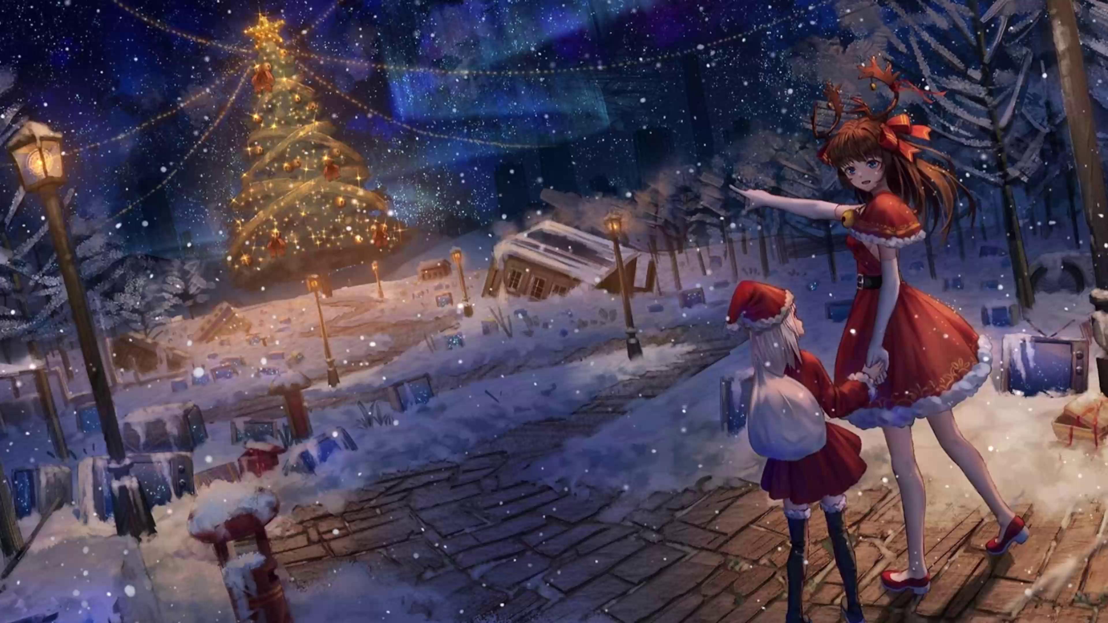 Anime Girls on Christmas Live Wallpaper