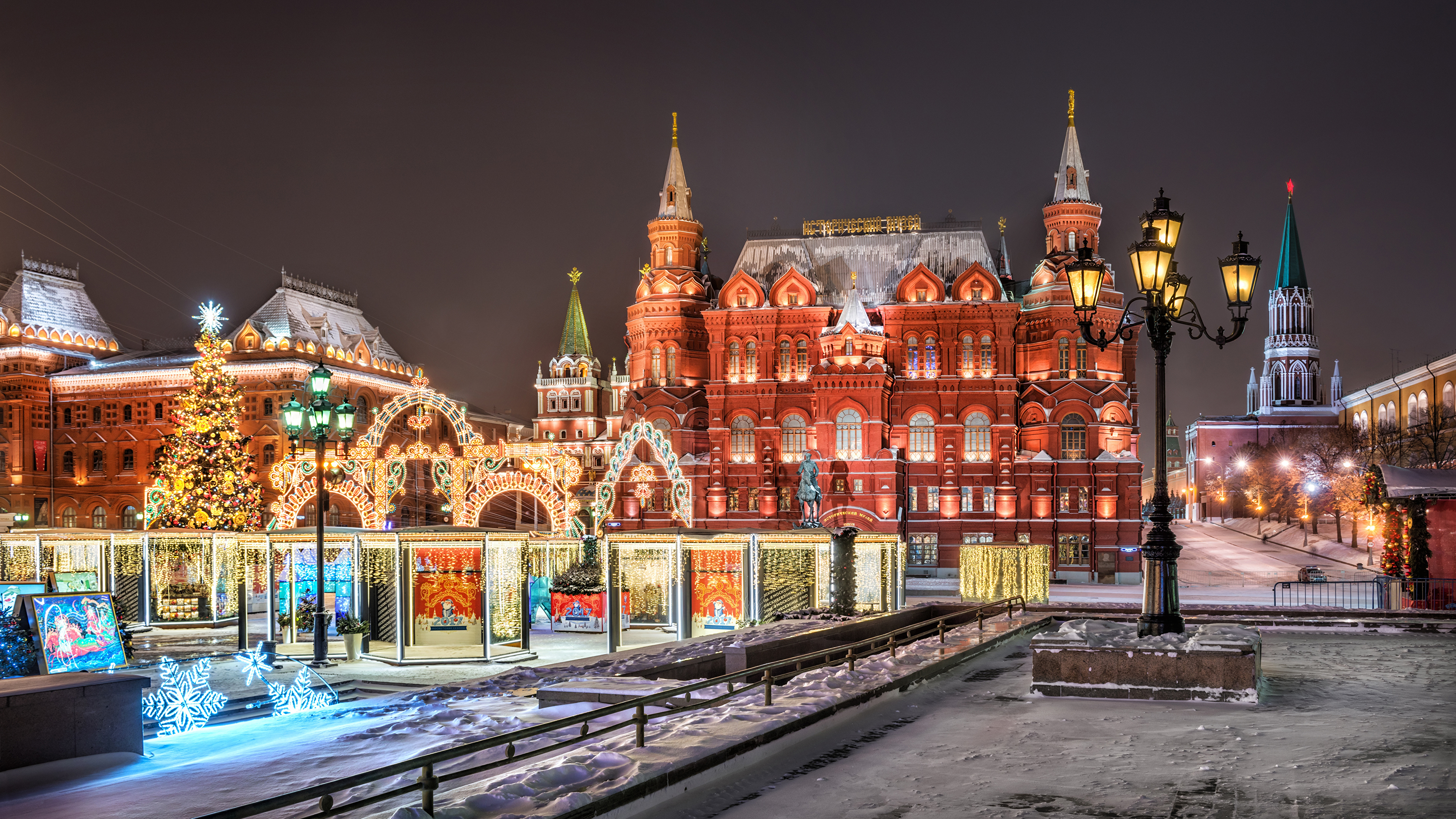 image Moscow Russia Christmas Town square Manezhnaya 3840x2160