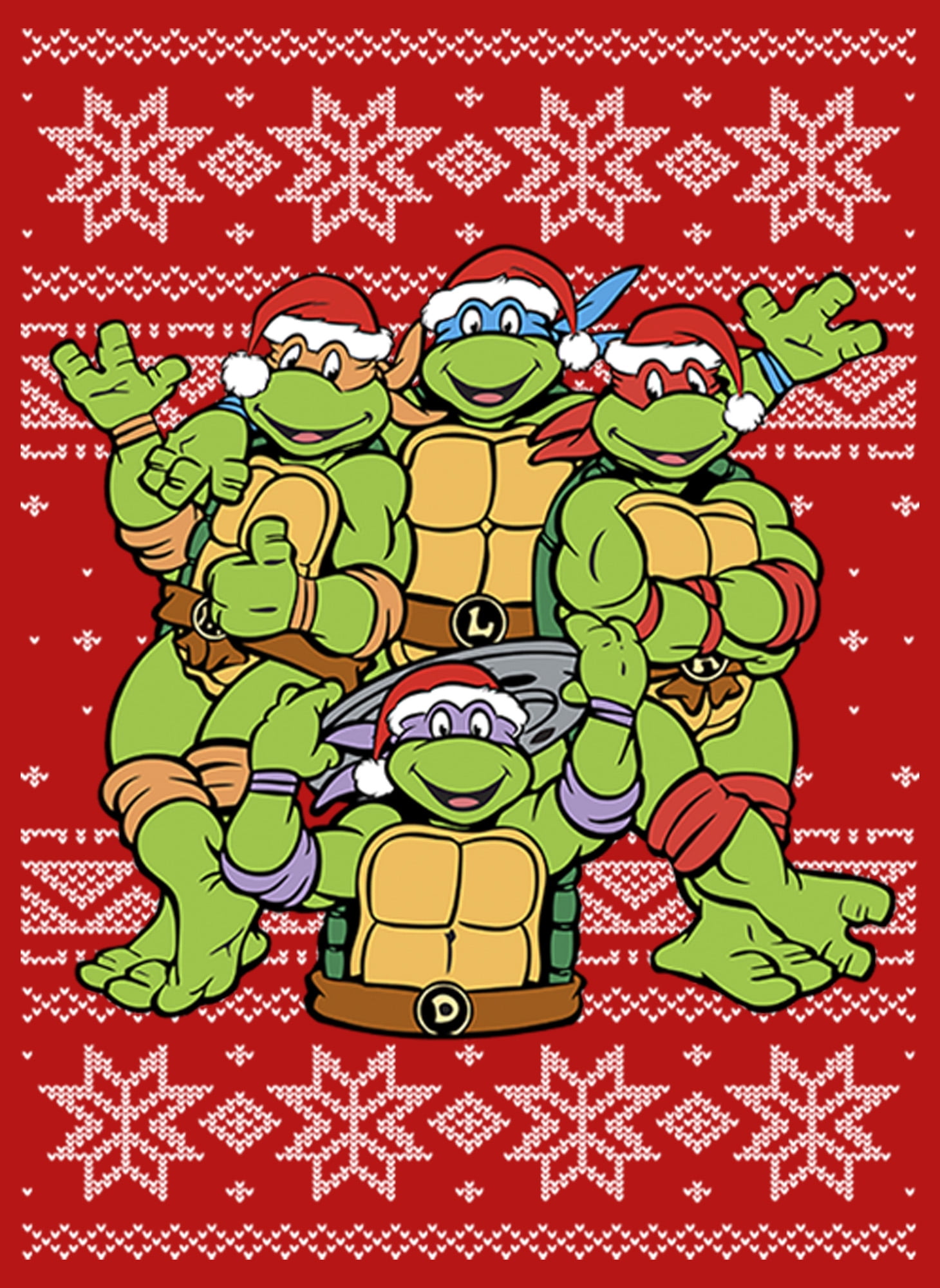 Girl's Teenage Mutant Ninja Turtles Ugly Christmas Sweater Graphic Tee Red Large