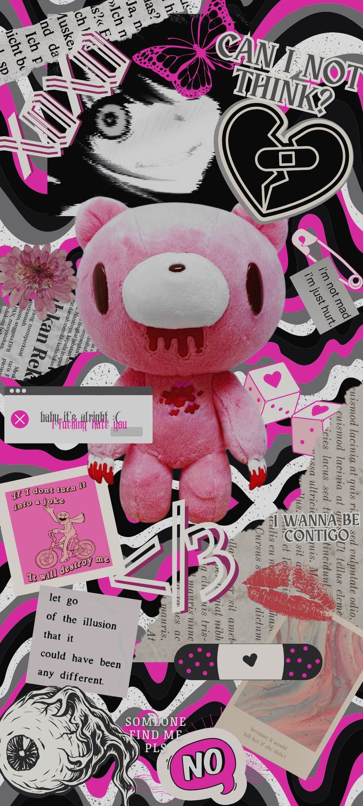 Cute Pink Edgy Harajuku Gothic Punk Aesthetic Collage Wallpaper 2