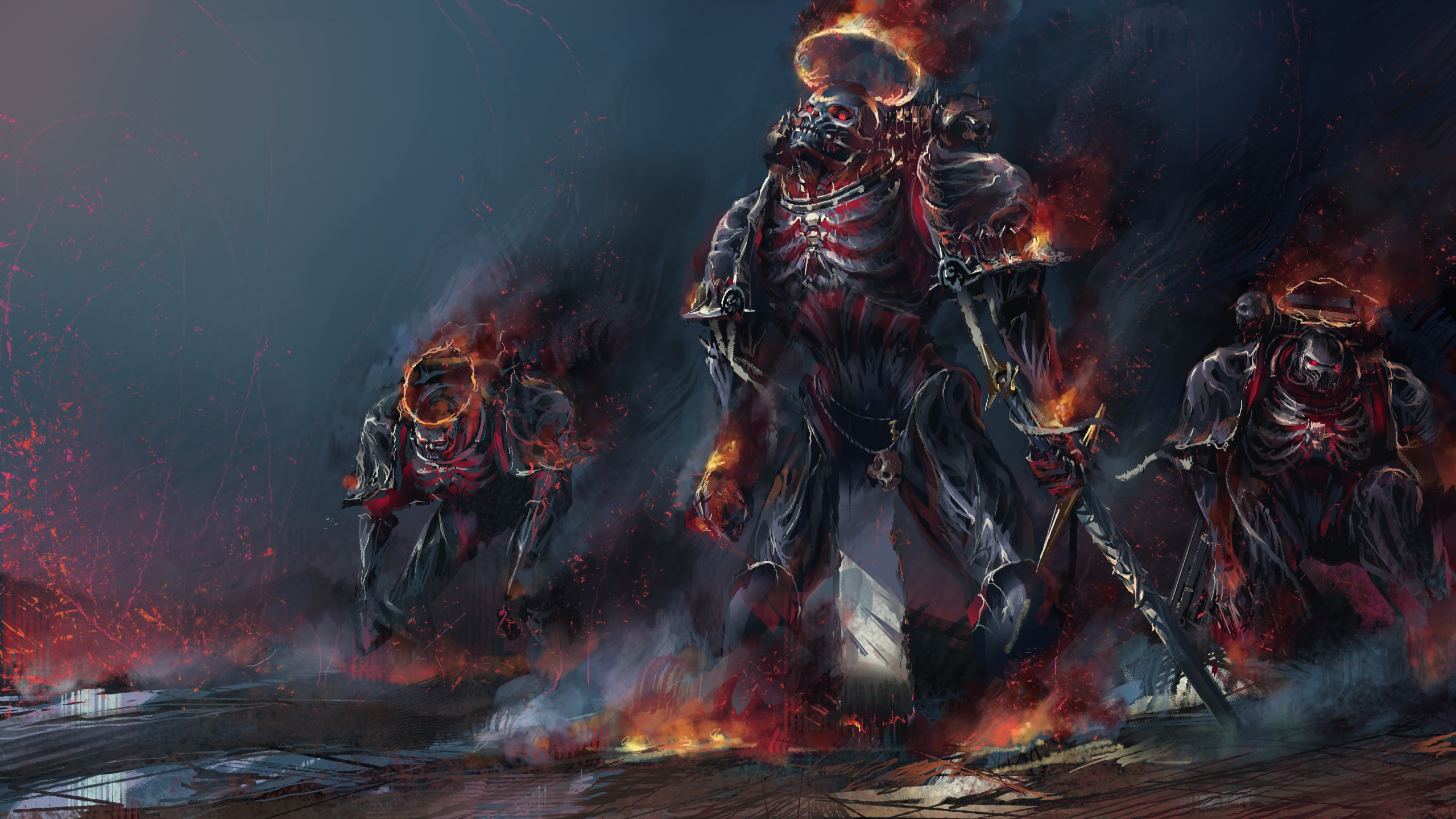 Dark Undead Warrior in Fiery Armor. Warhammer HD Wallpaper