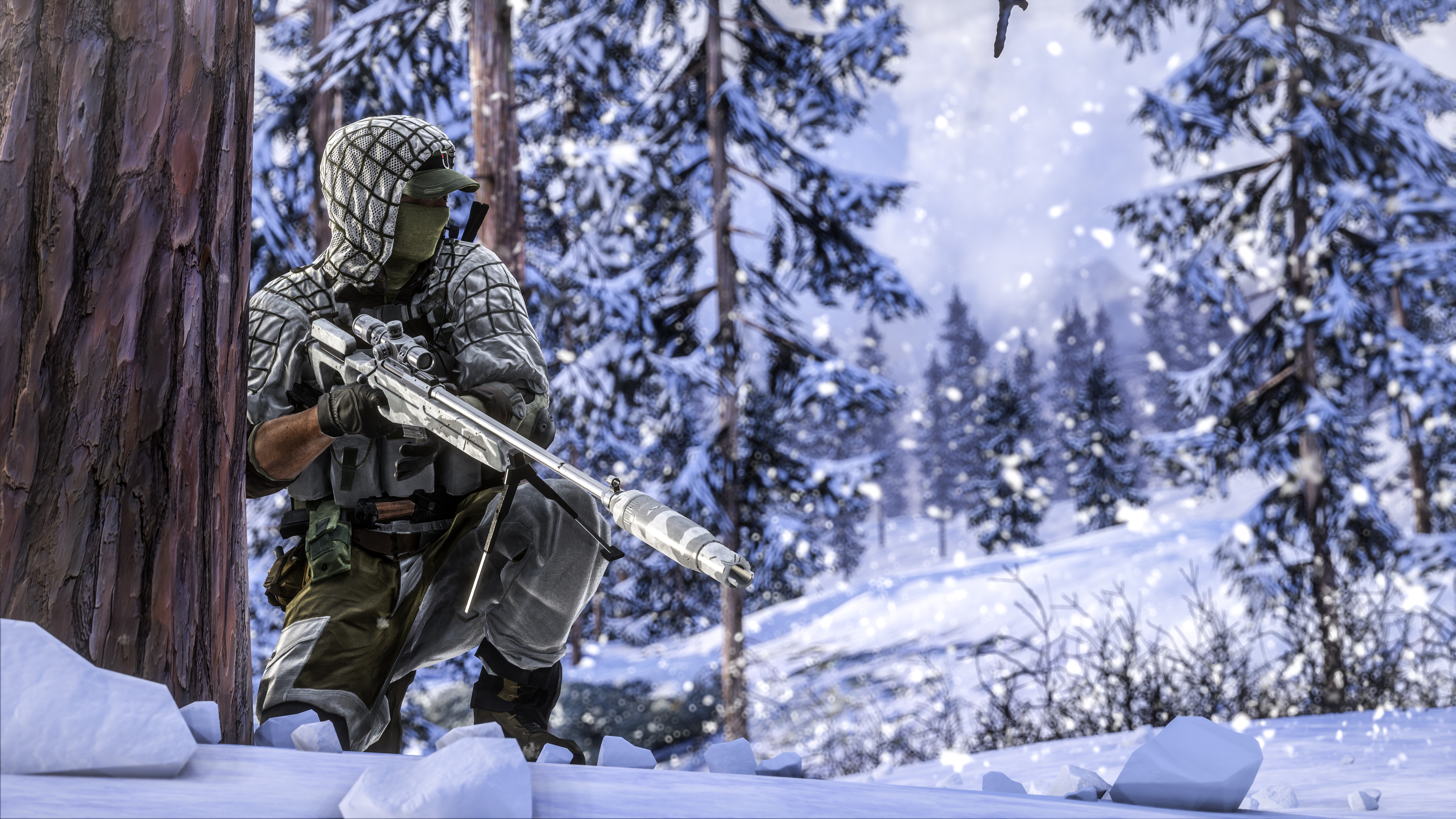 Winter Warrior: 4K Ultra HD Sniper Wallpaper from Battlefield 4